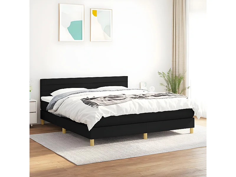 Cama box spring con colchón tela negro 160x200 cm