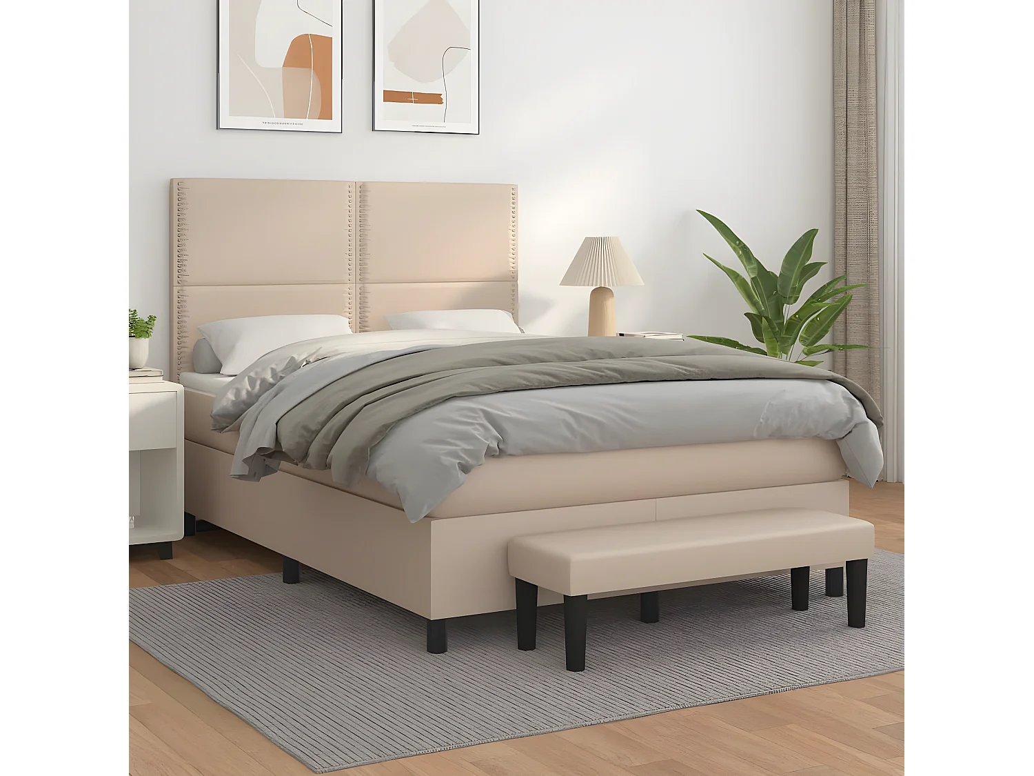 Cama com molas/colchão 140x190 cm couro artificial cappuccino