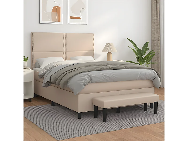 Cama com molas/colchão 140x190 cm couro artificial cappuccino