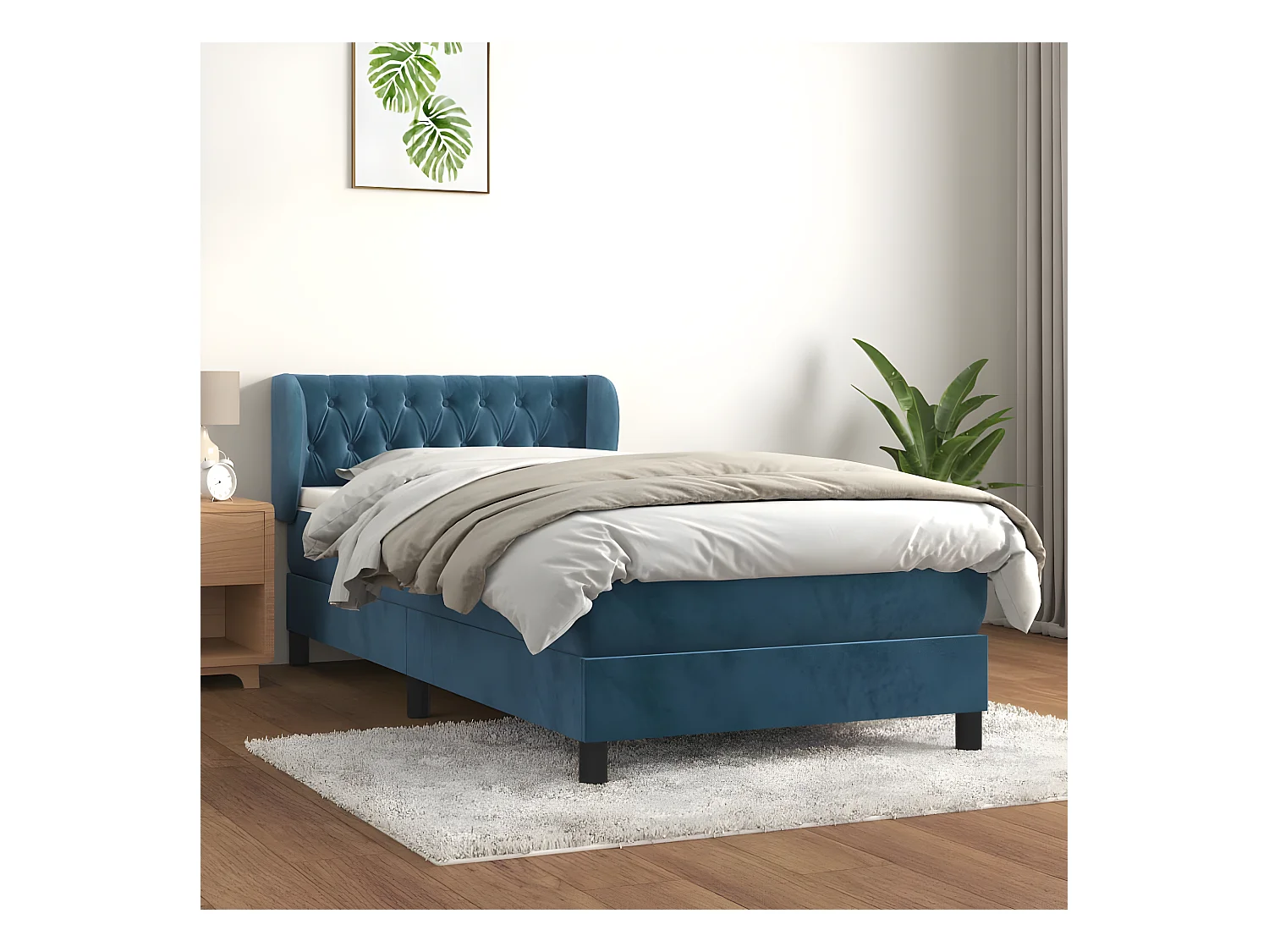 Cama com molas/colchão 90x200 cm veludo azul-escuro