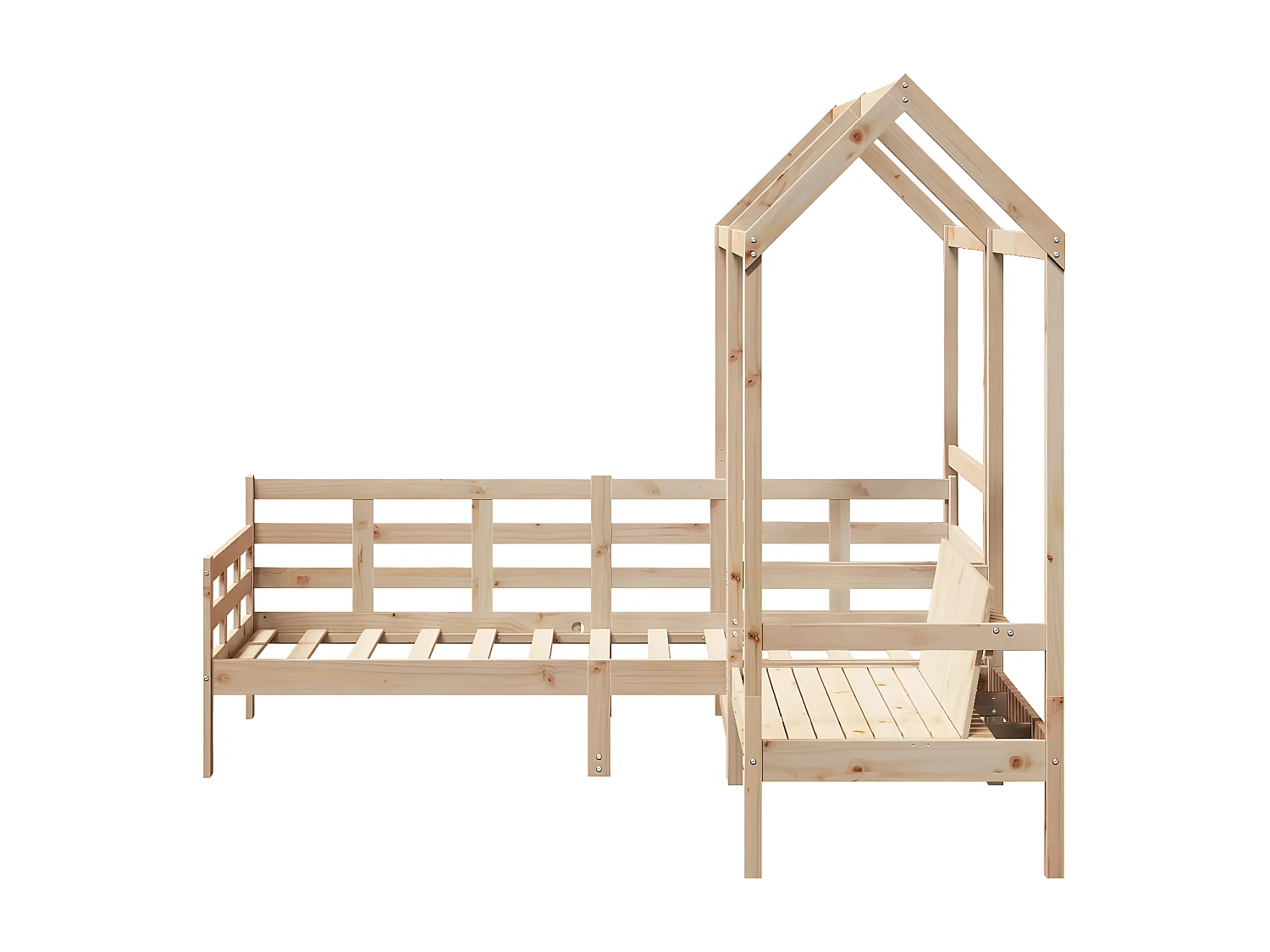 Conjunto de sofá-cama e banco c/ telhado 90x200 cm pinho maciço