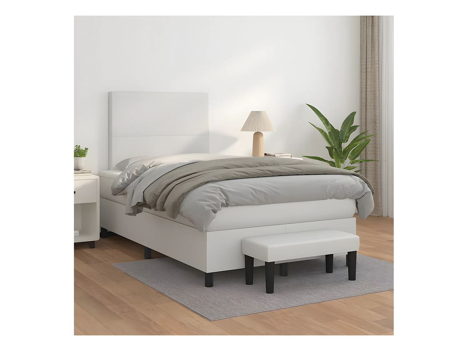 Lit à sommier tapissier avec matelas Blanc 120x200cm Similicuir