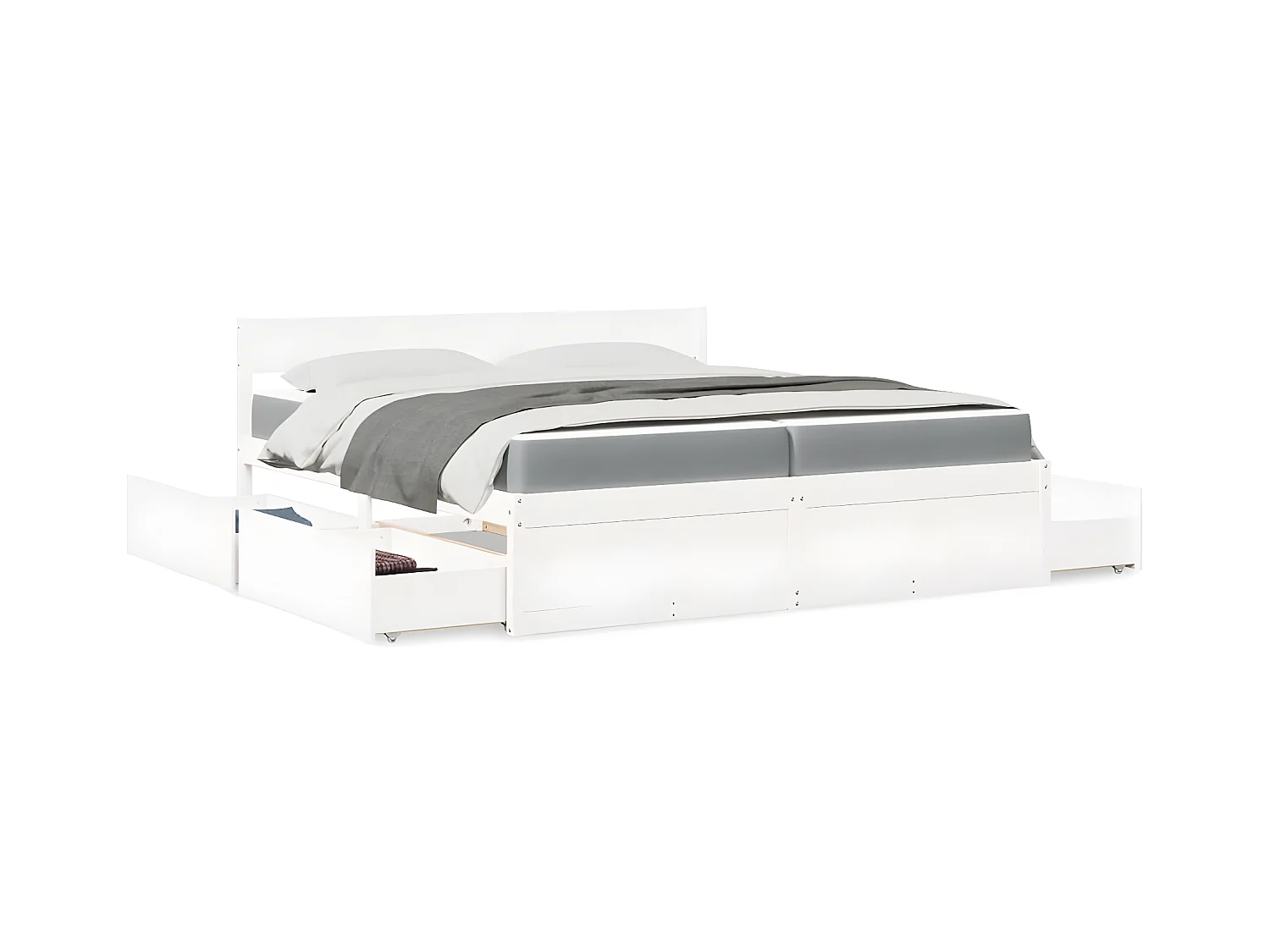 Lit avec tiroirs et matelas blanc 200x200 cm bois massif de pin