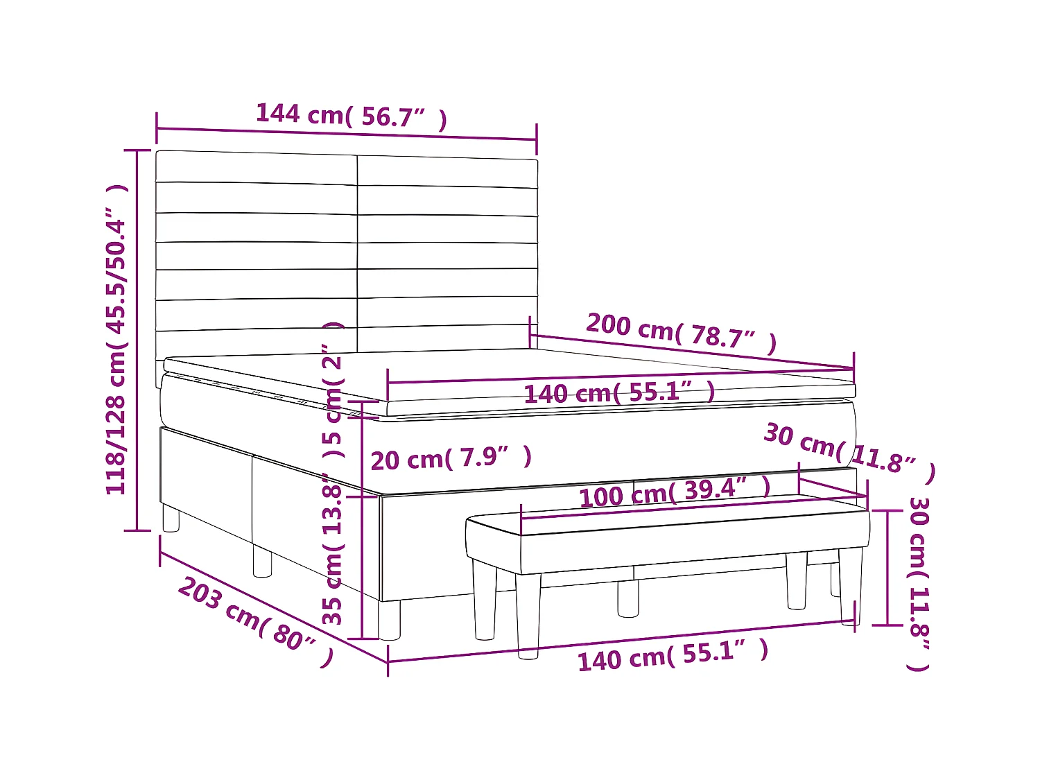 Lit à sommier tapissier avec matelas Taupe 140x200 cm Tissu