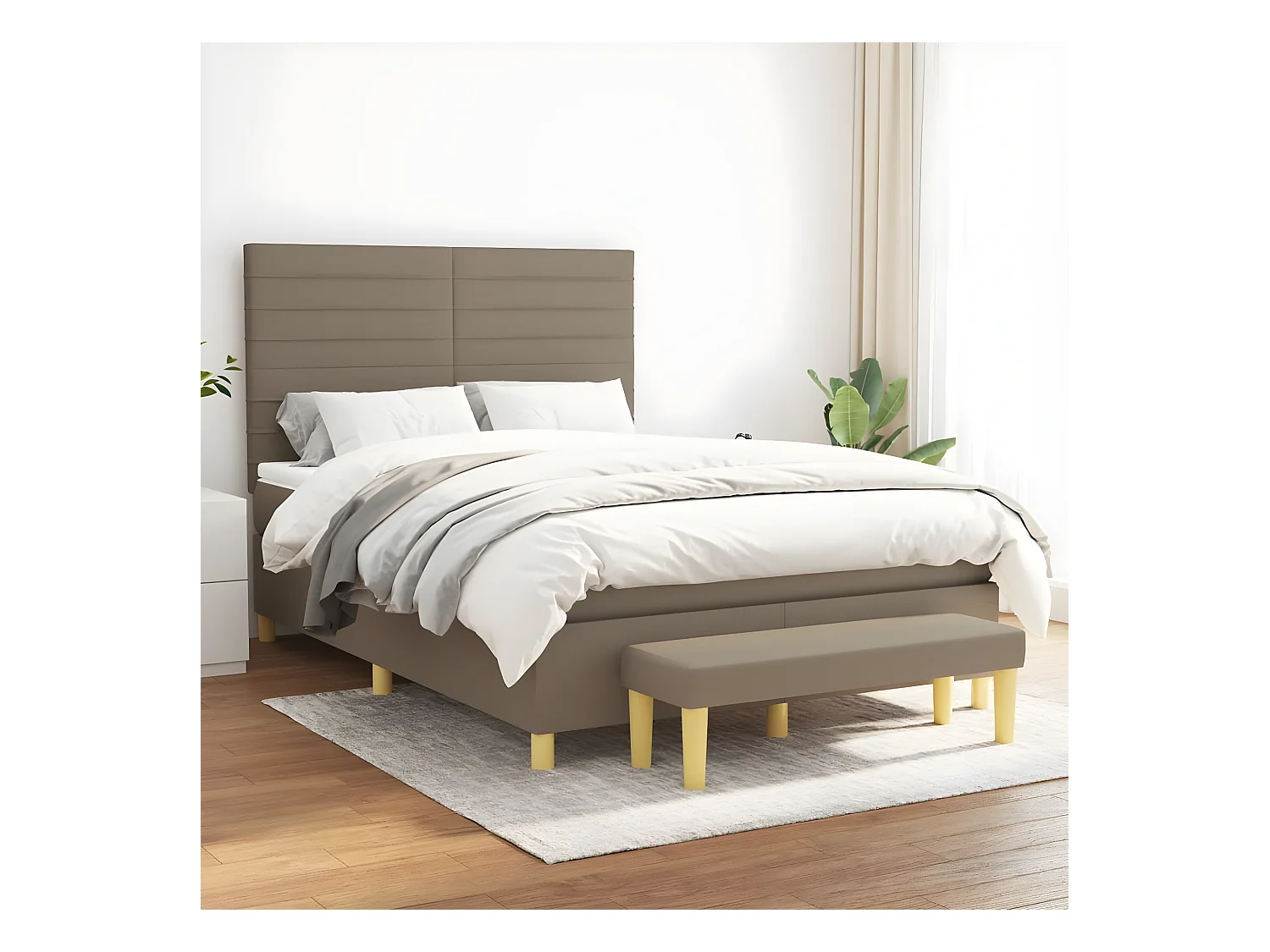 Lit à sommier tapissier avec matelas Taupe 140x200 cm Tissu