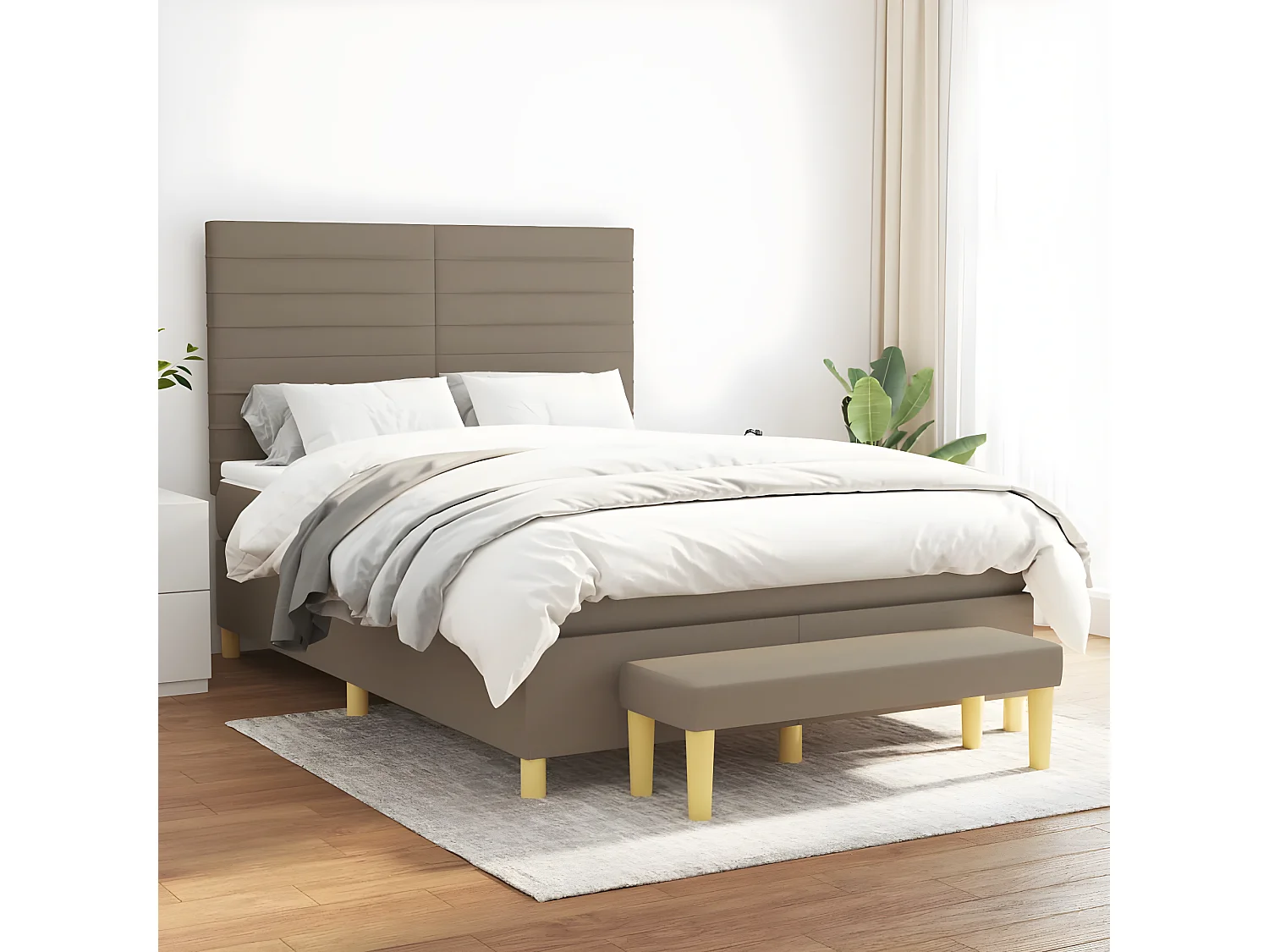 Lit à sommier tapissier avec matelas Taupe 140x200 cm Tissu