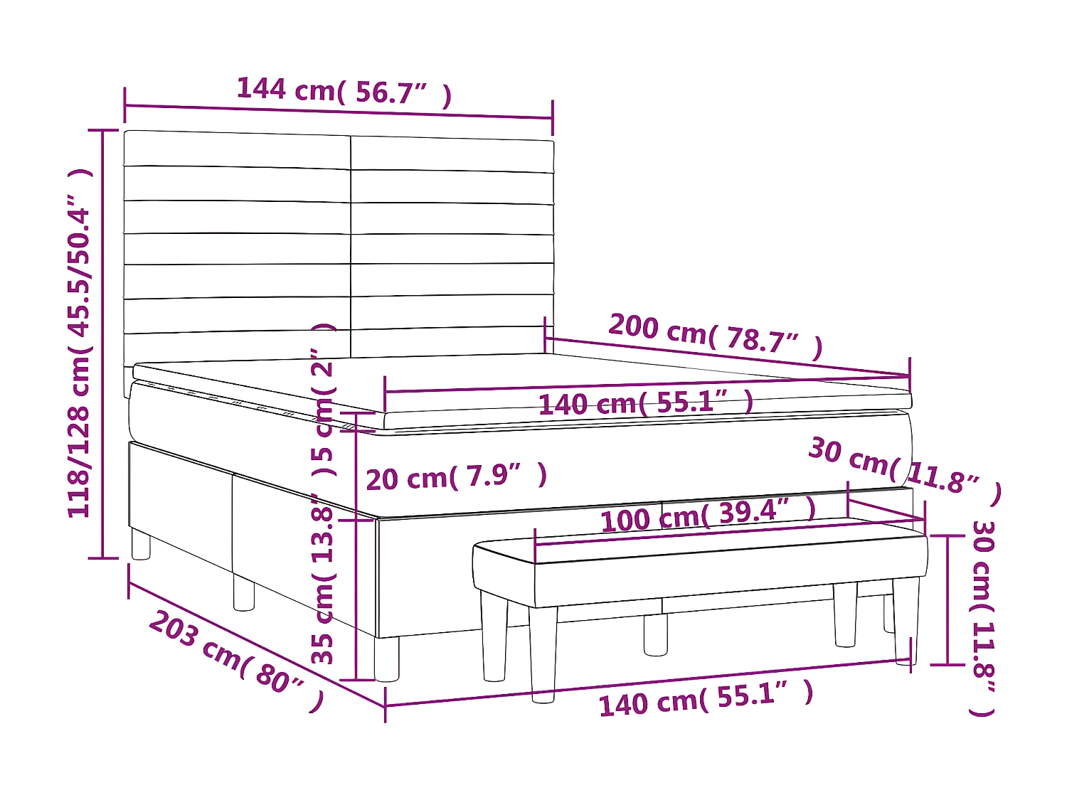 Lit à sommier tapissier avec matelas Taupe 140x200 cm Tissu