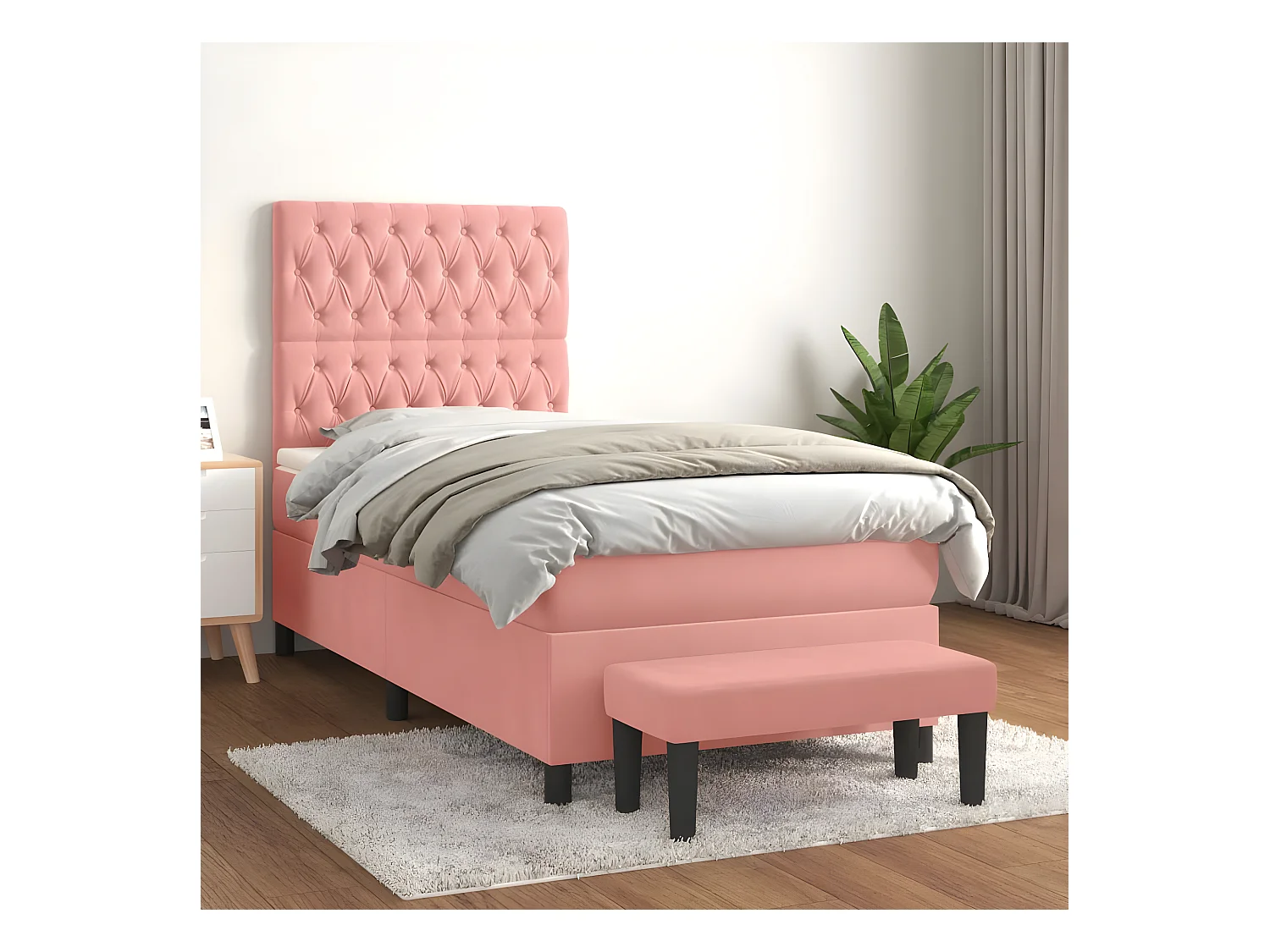 Lit à sommier tapissier avec matelas Rose 90x190 cm Velours
