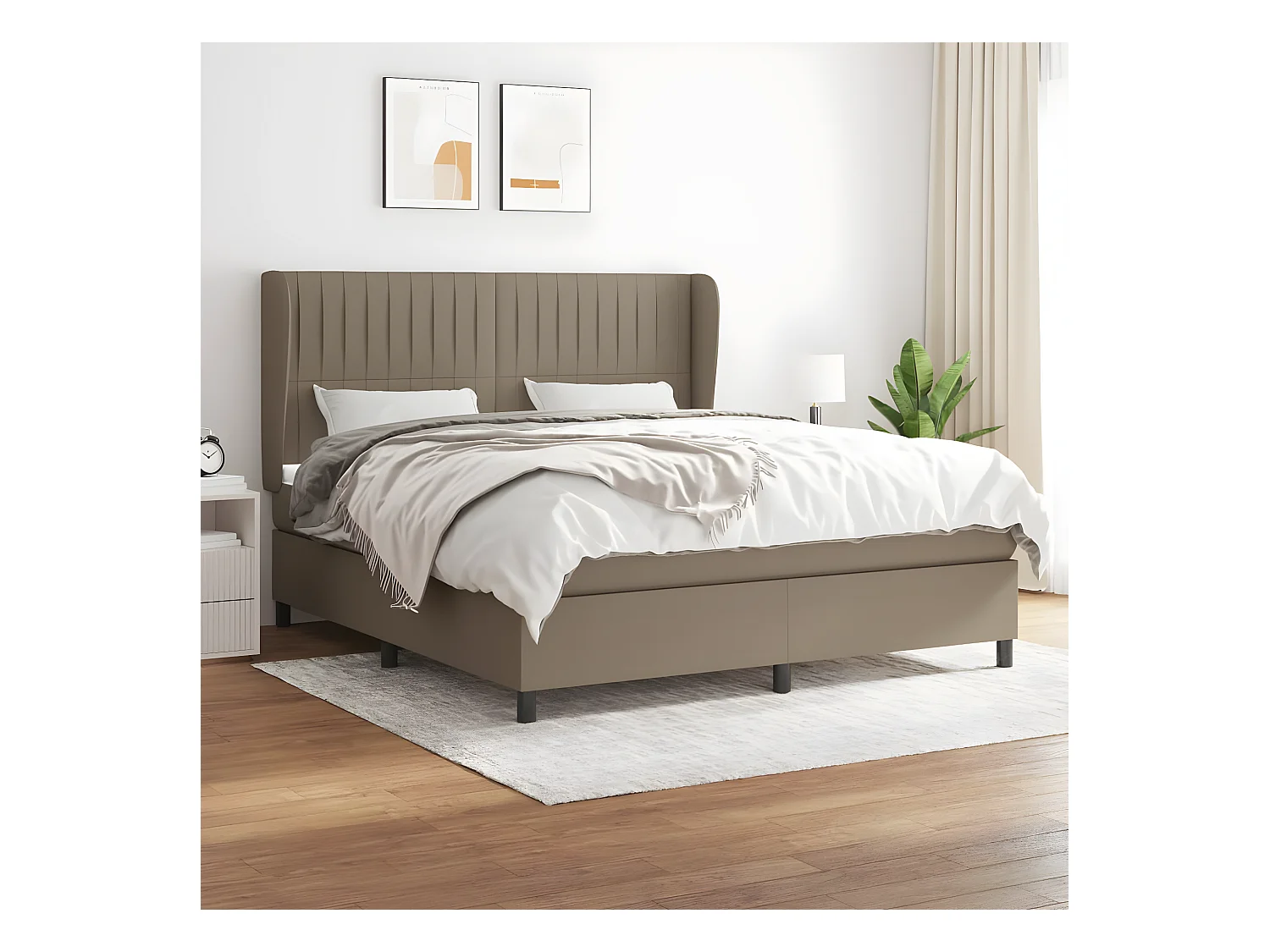 Lit à sommier tapissier avec matelas Taupe 180x200 cm Tissu