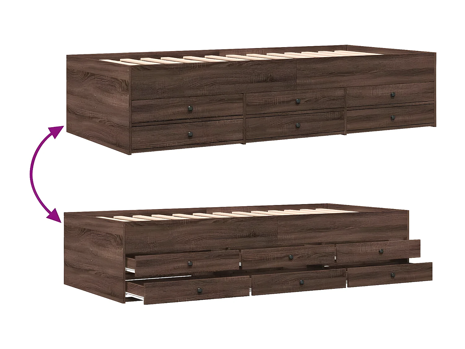 Sofá-cama com gavetas derivados de madeira carvalho castanho