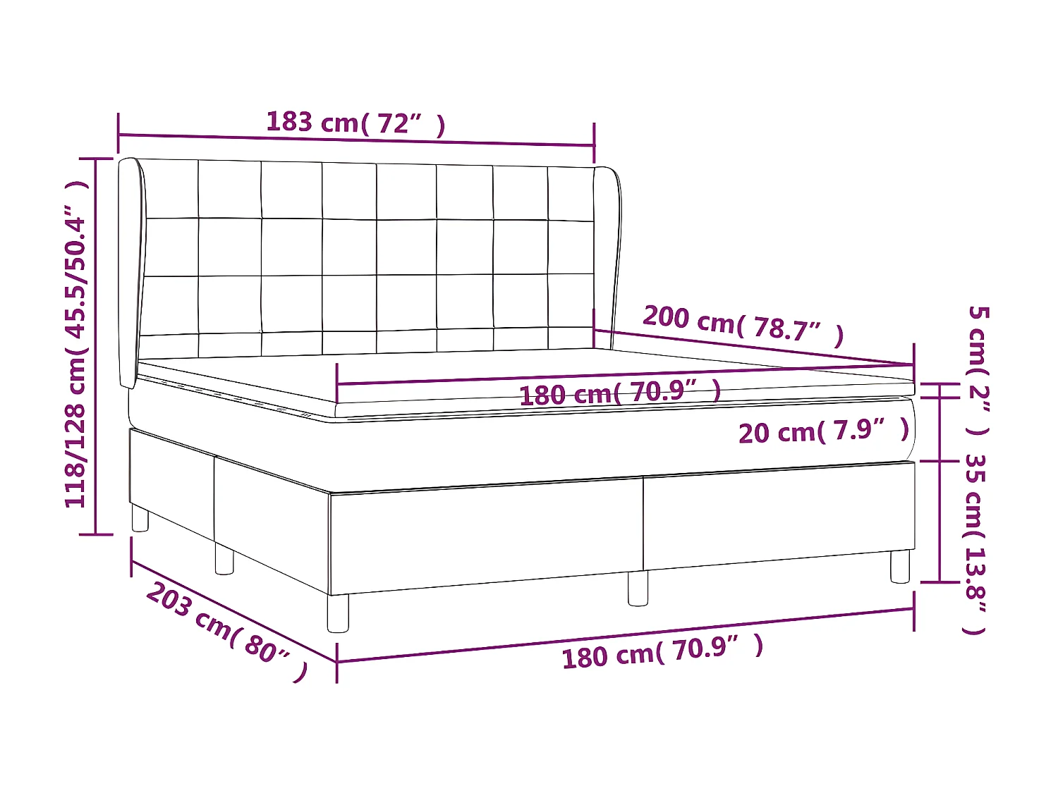 Cama box spring con colchón tela gris taupe 180x200 cm