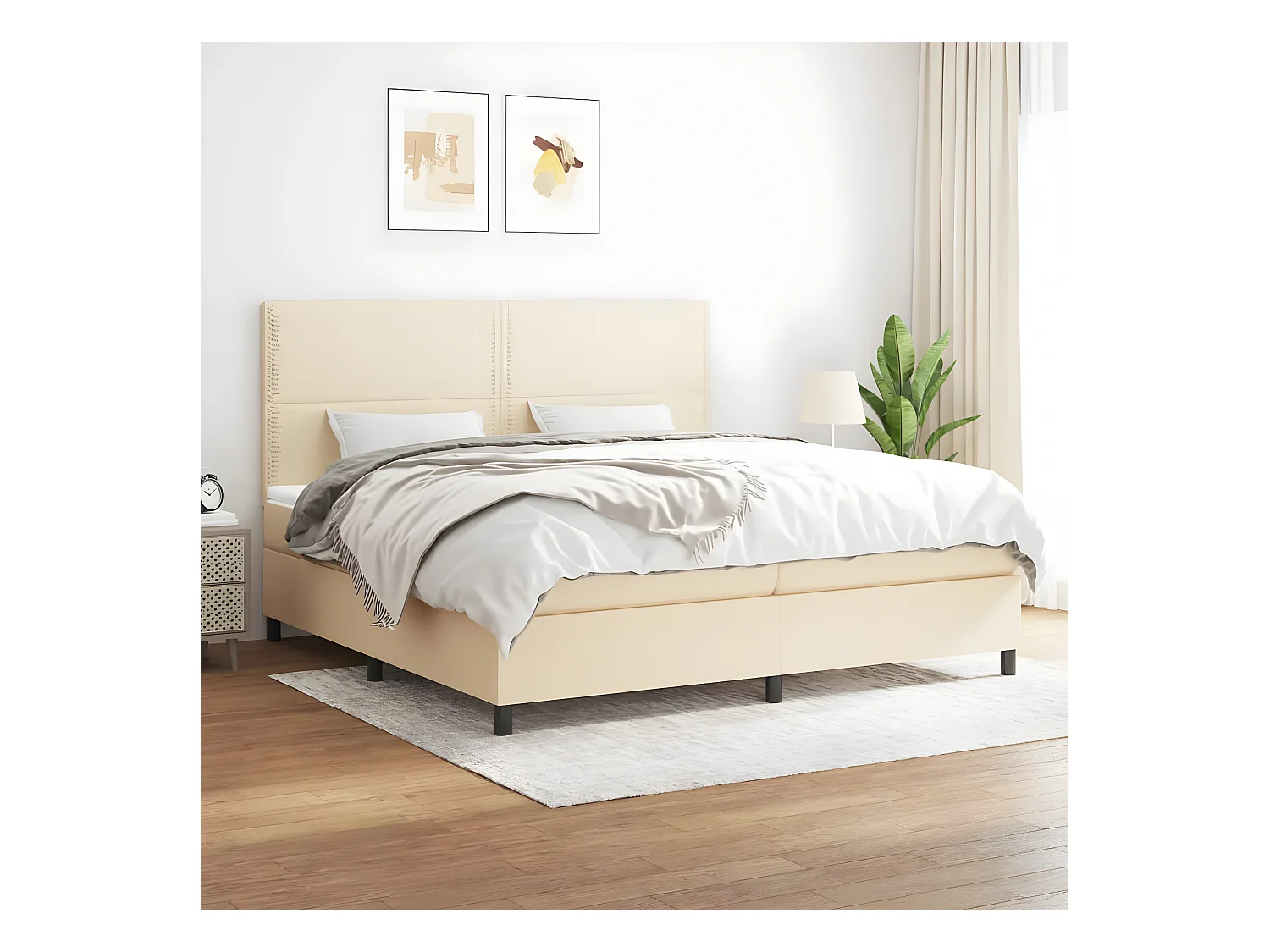 Lit à sommier tapissier avec matelas Crème 200x200 cm Tissu