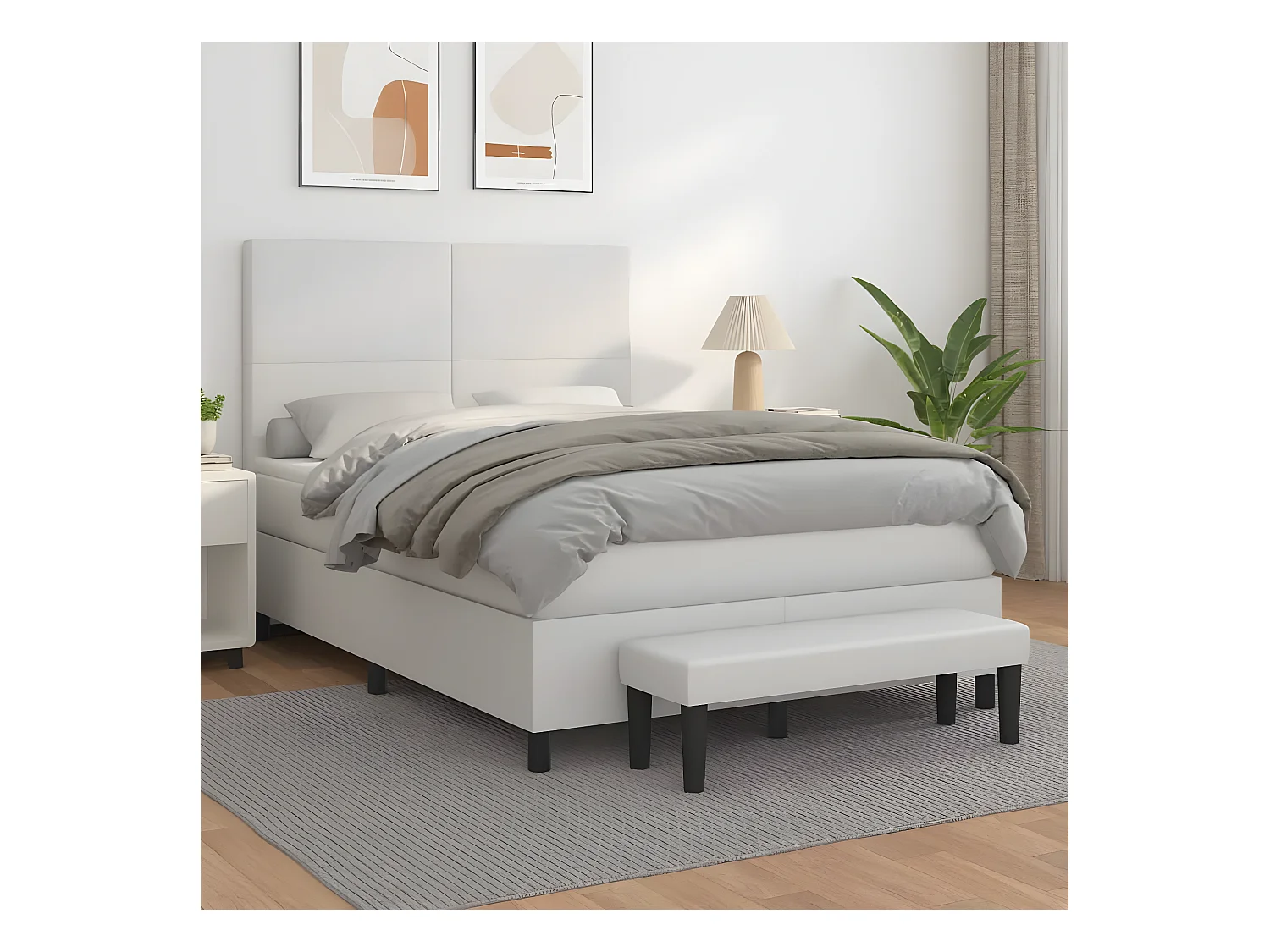 Lit à sommier tapissier avec matelas Blanc 140x200cm Similicuir