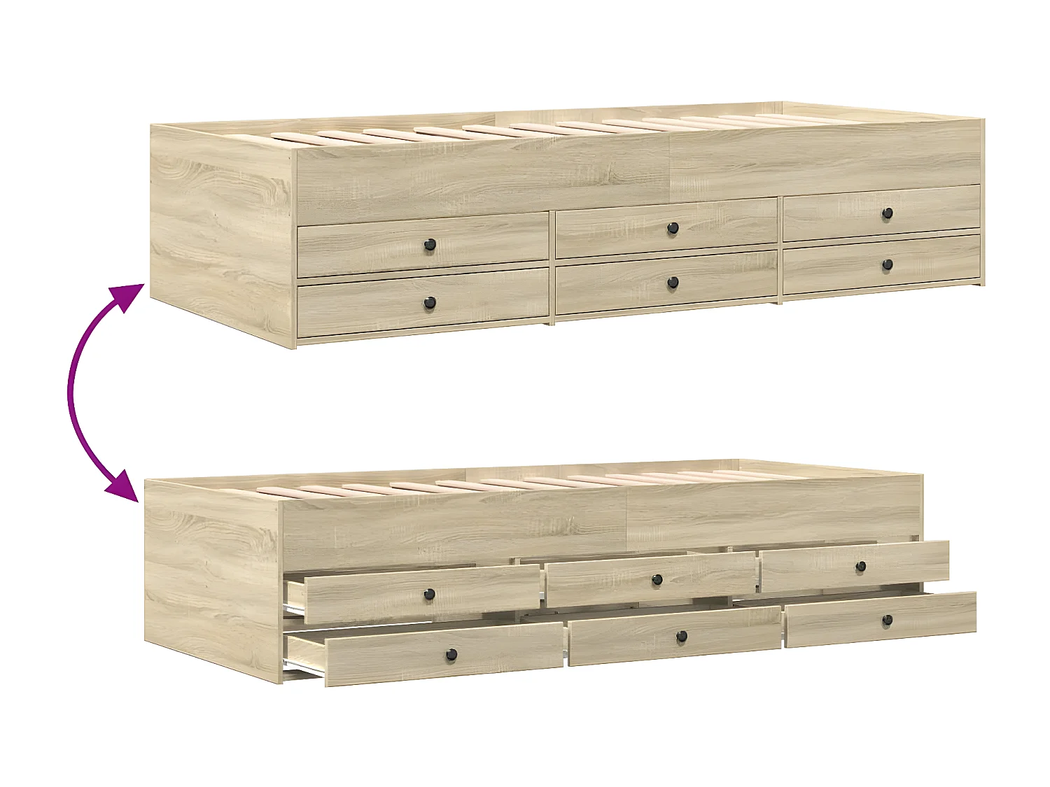 Sofá-cama com gavetas derivados de madeira carvalho sonoma