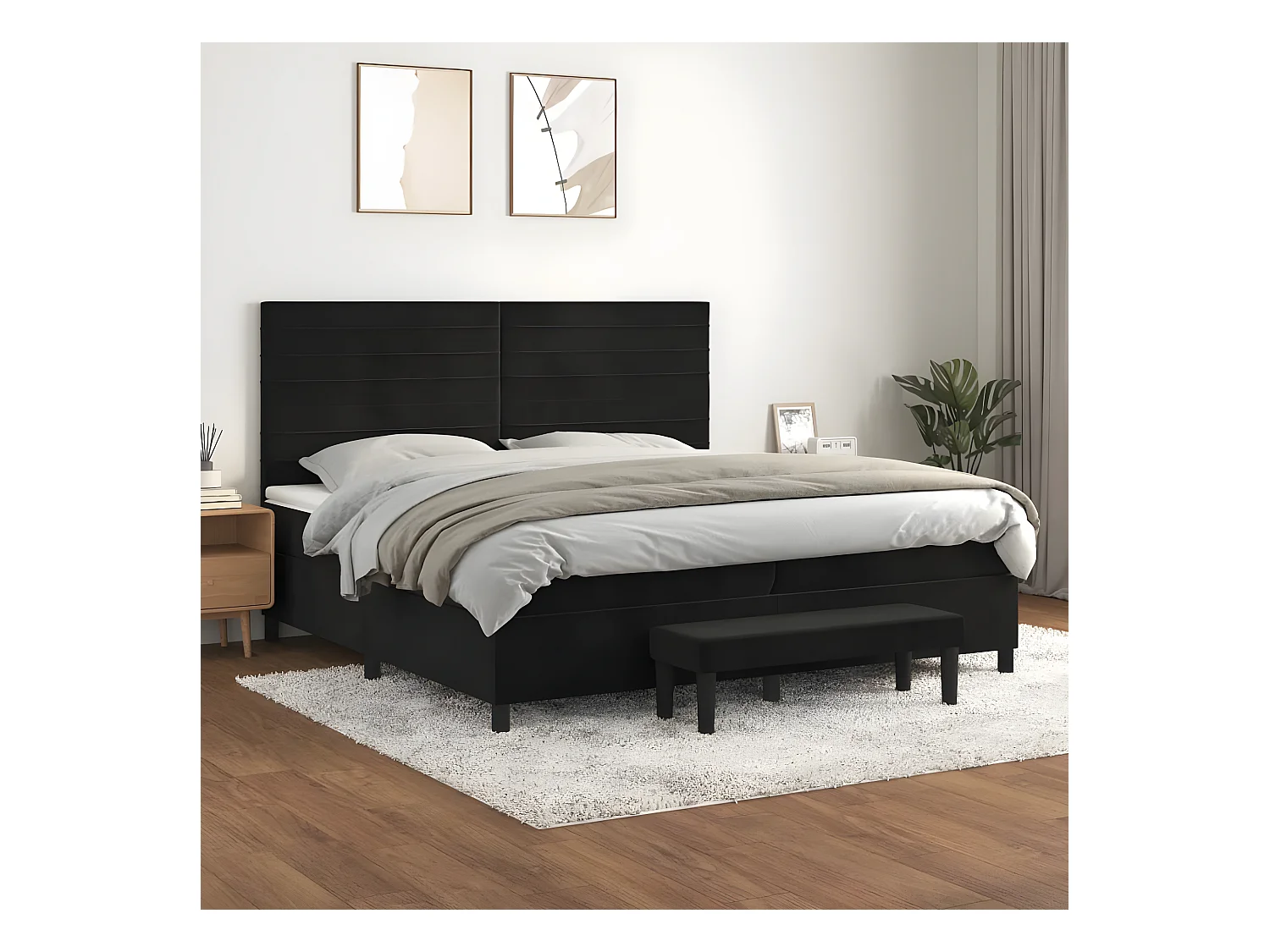 Cama box spring con colchón terciopelo negro 200x200 cm