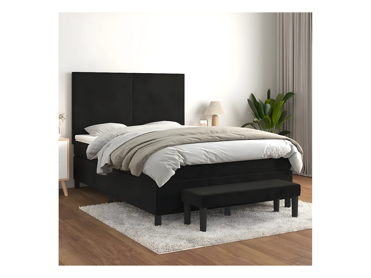 Lit à sommier tapissier avec matelas Noir 140x200 cm Velours
