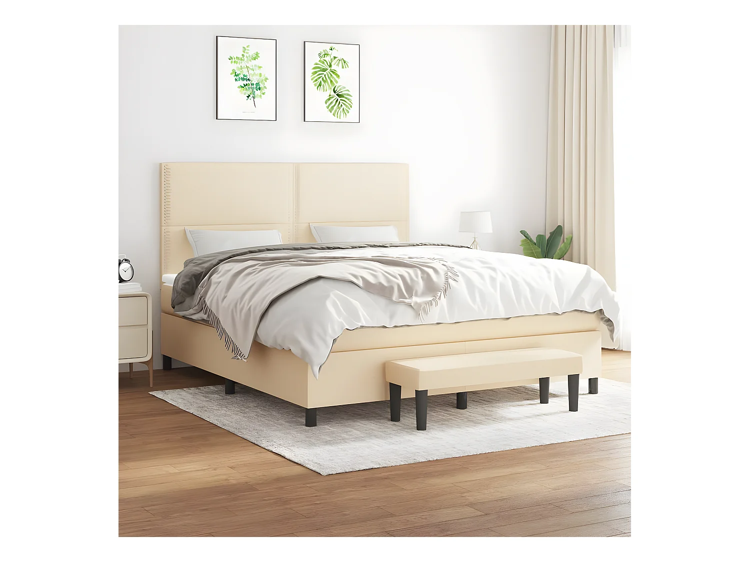 Lit à sommier tapissier avec matelas Crème 180x200 cm Tissu