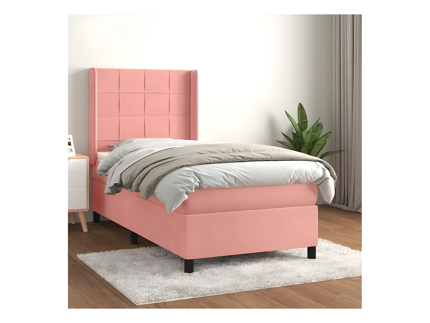 Lit à sommier tapissier avec matelas Rose 90x190 cm Velours