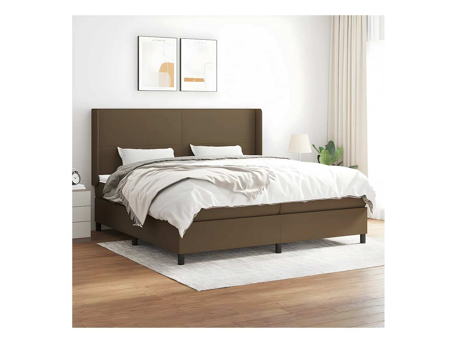 Lit à sommier tapissier avec matelas Marron foncé 200x200 cm