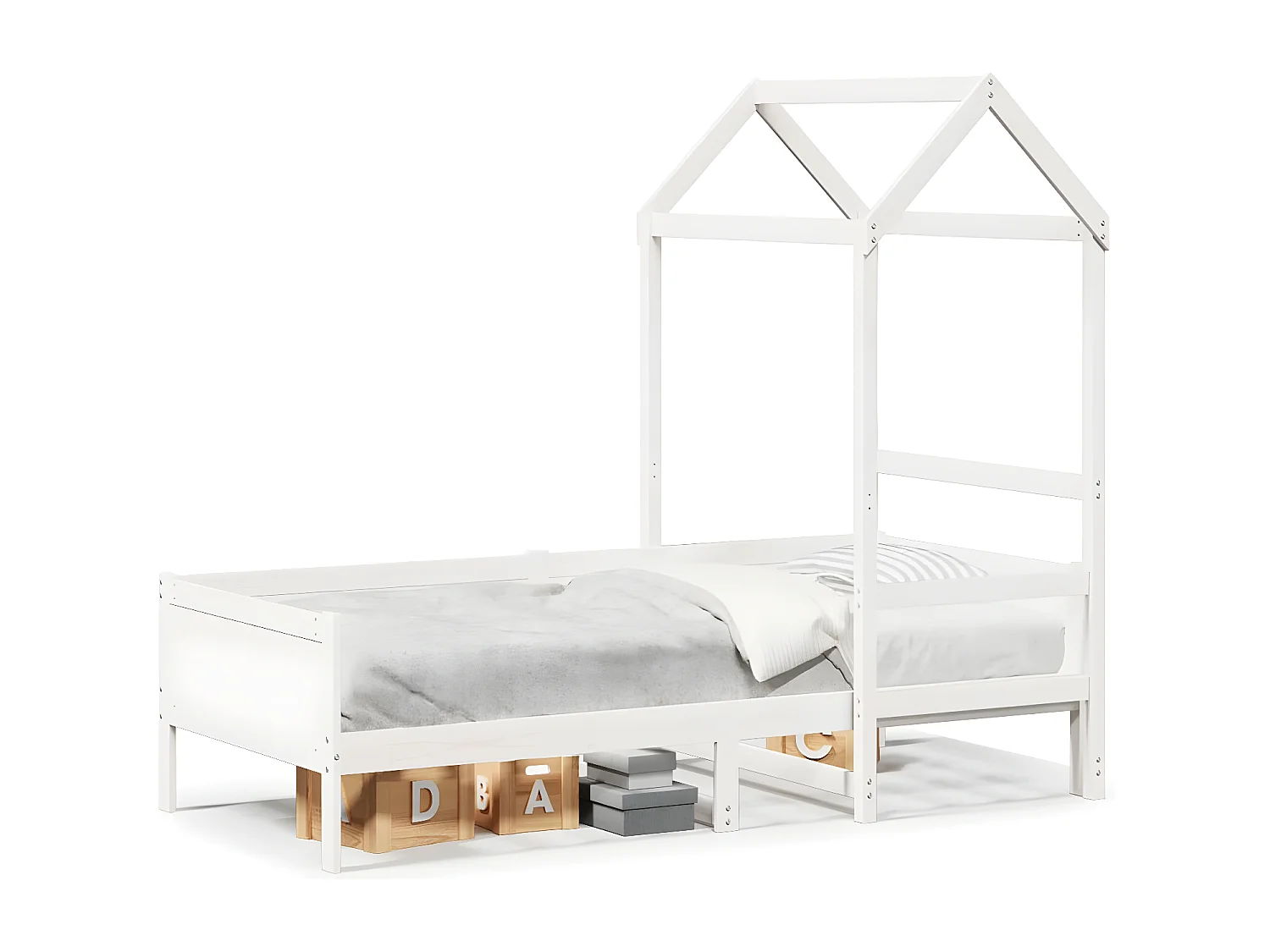 Sofá-cama c/ telhado 90x190 cm madeira de pinho maciça branco