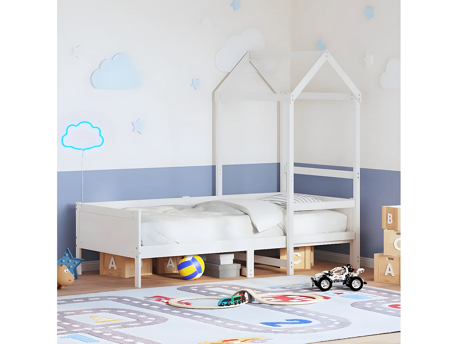 Sofá-cama c/ telhado 90x190 cm madeira de pinho maciça branco