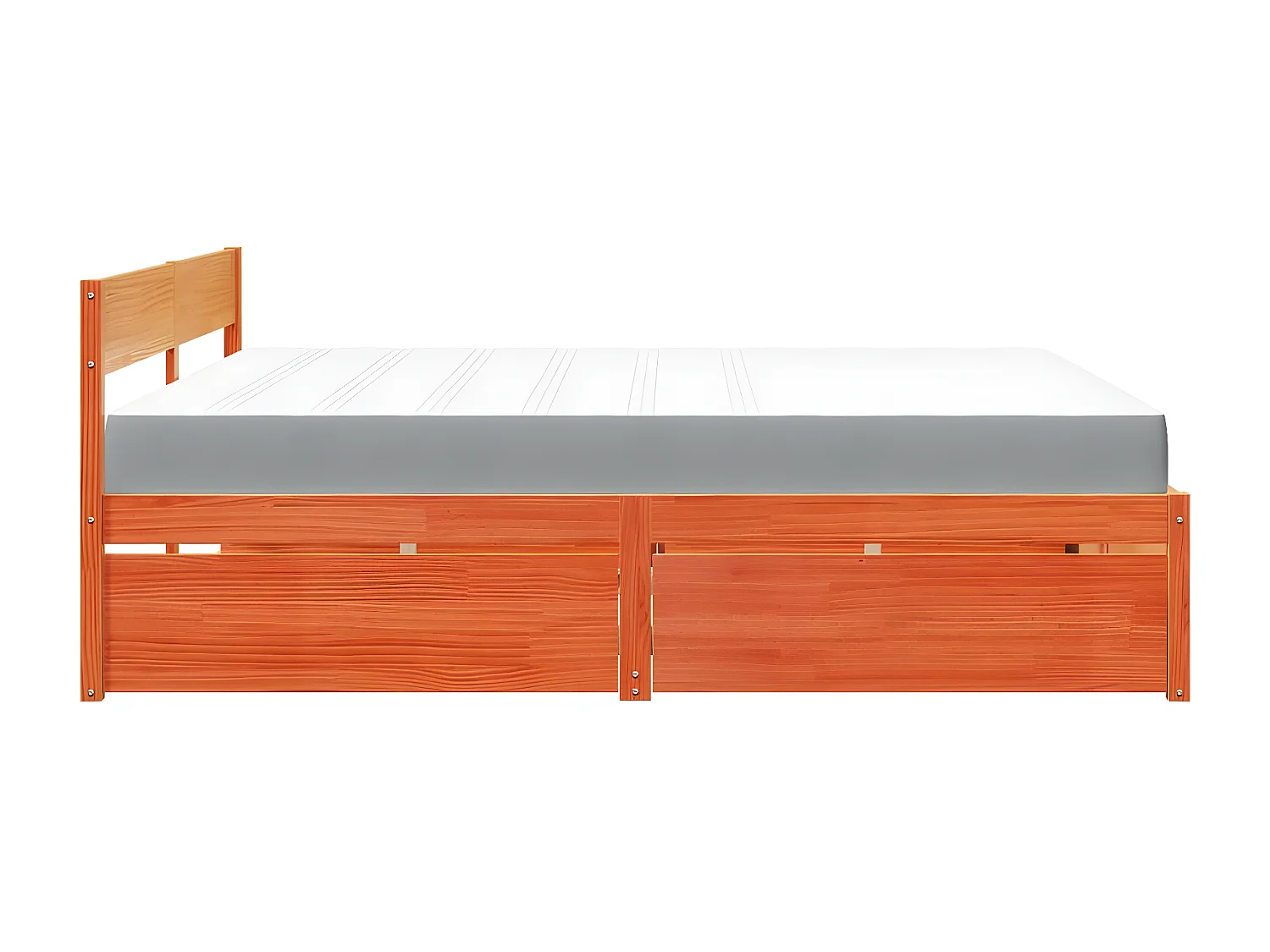 Lit avec tiroirs/matelas cire marron 200x200 cm bois massif pin