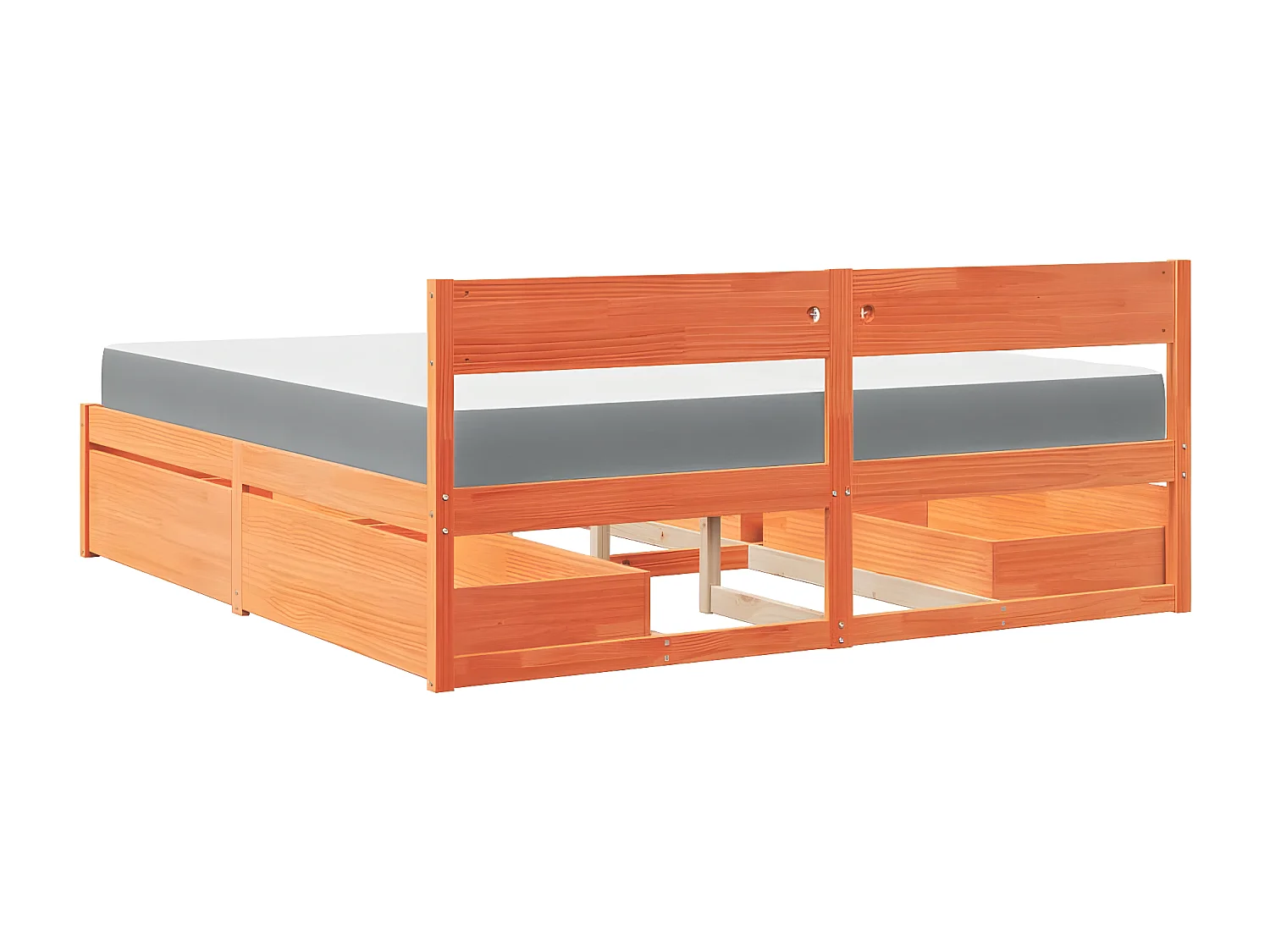Lit avec tiroirs/matelas cire marron 200x200 cm bois massif pin