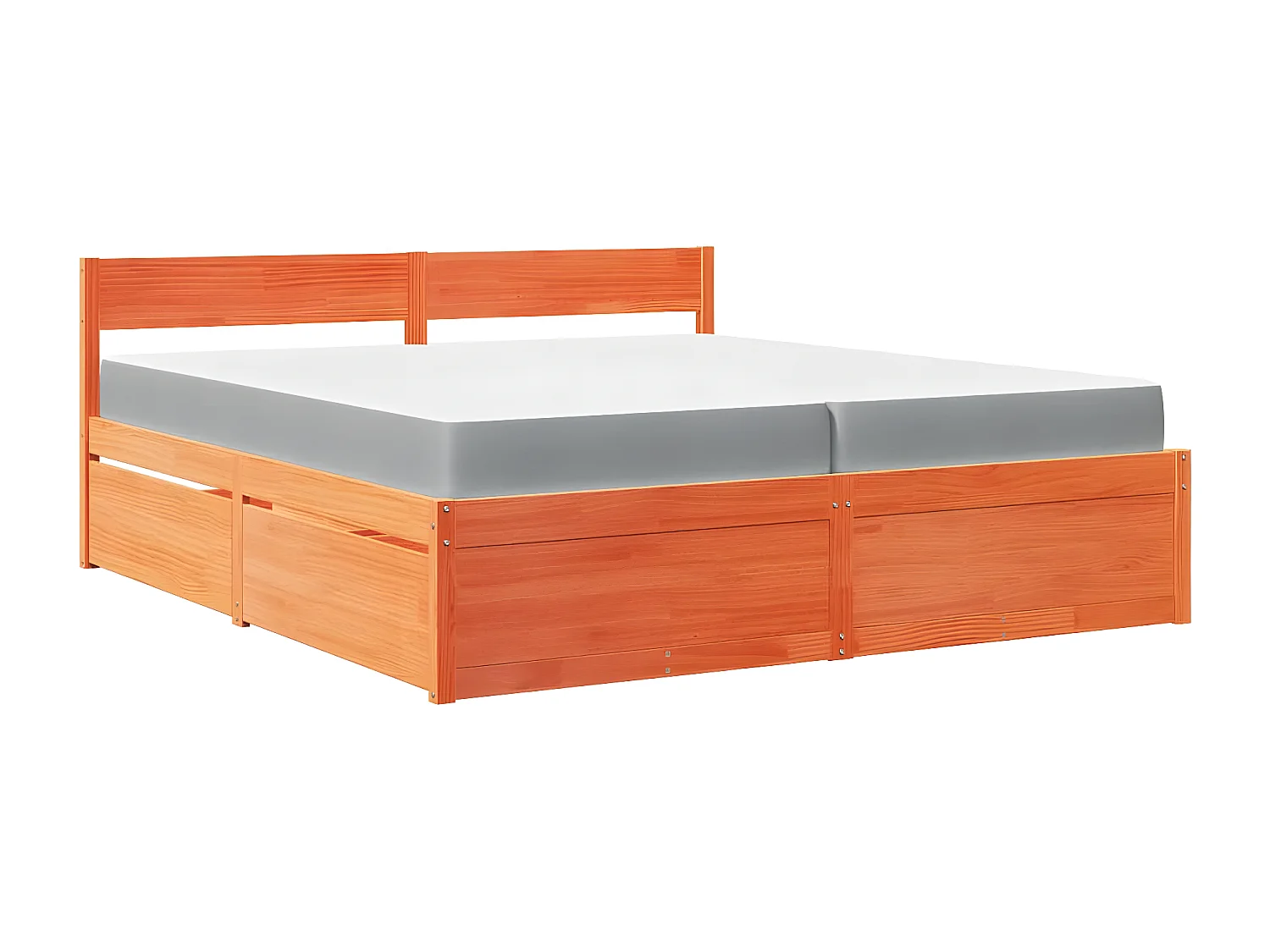 Cama con cajones y colchón madera maciza pino marrón 200x200 cm