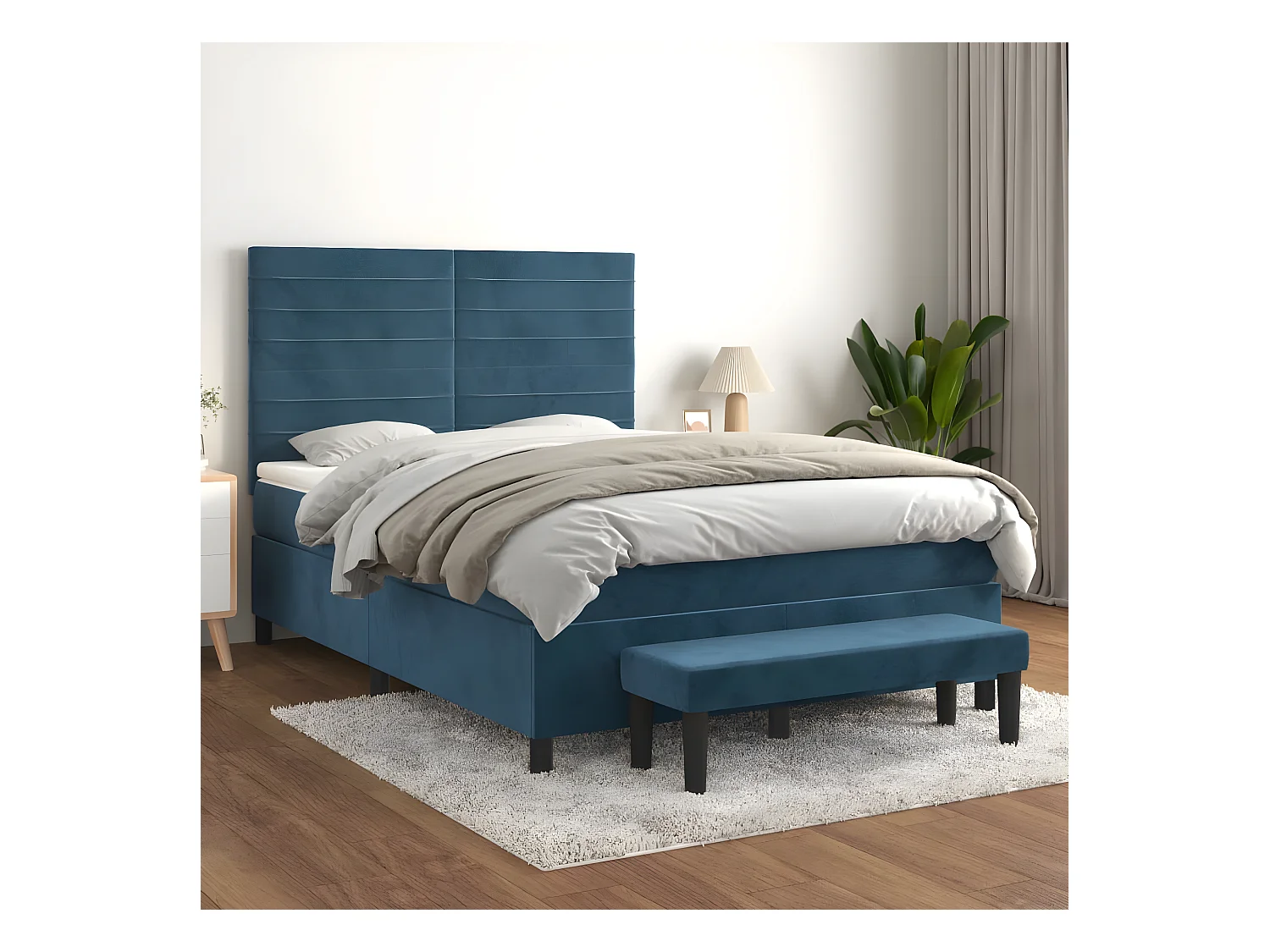 Cama box spring con colchón terciopelo azul oscuro 140x190 cm