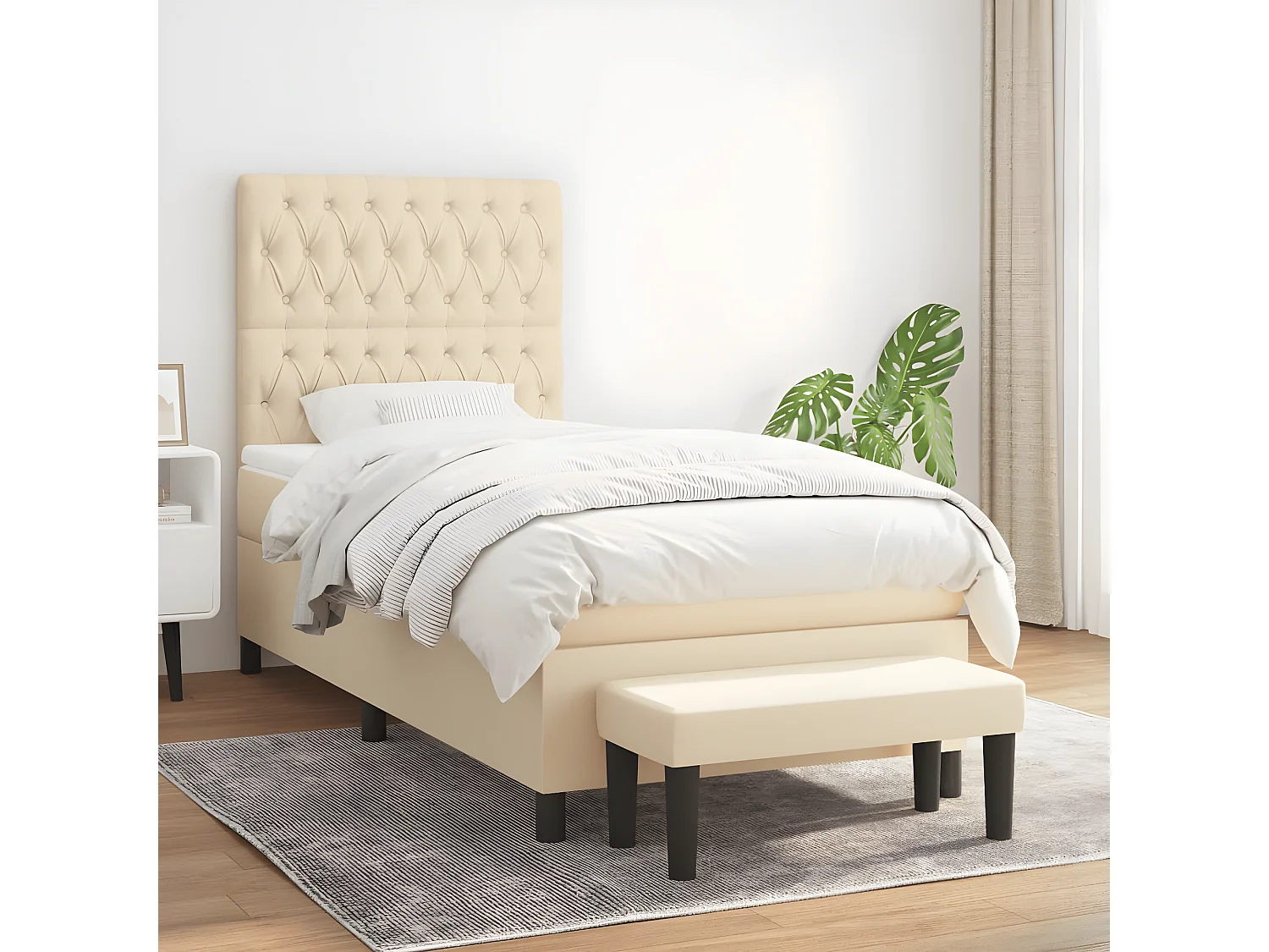 Lit à sommier tapissier et matelas Crème 90x190 cm Tissu