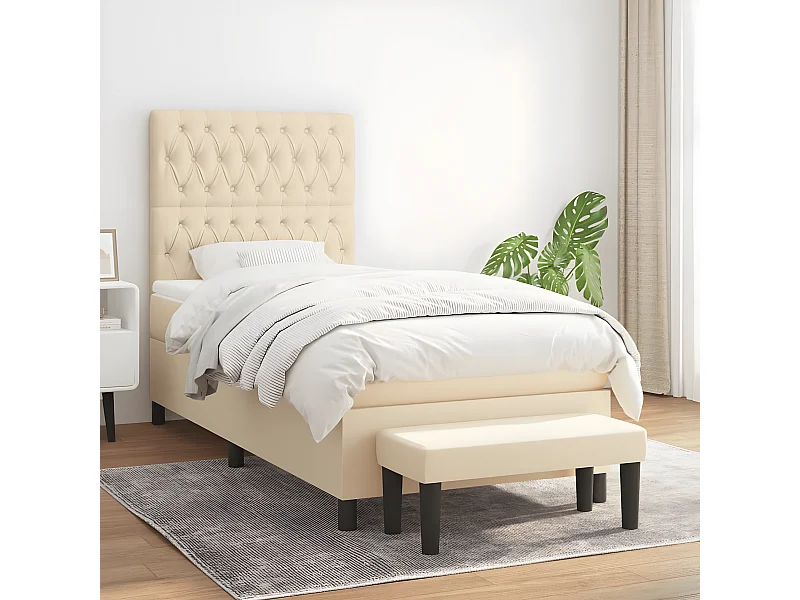 Lit à sommier tapissier et matelas Crème 90x190 cm Tissu