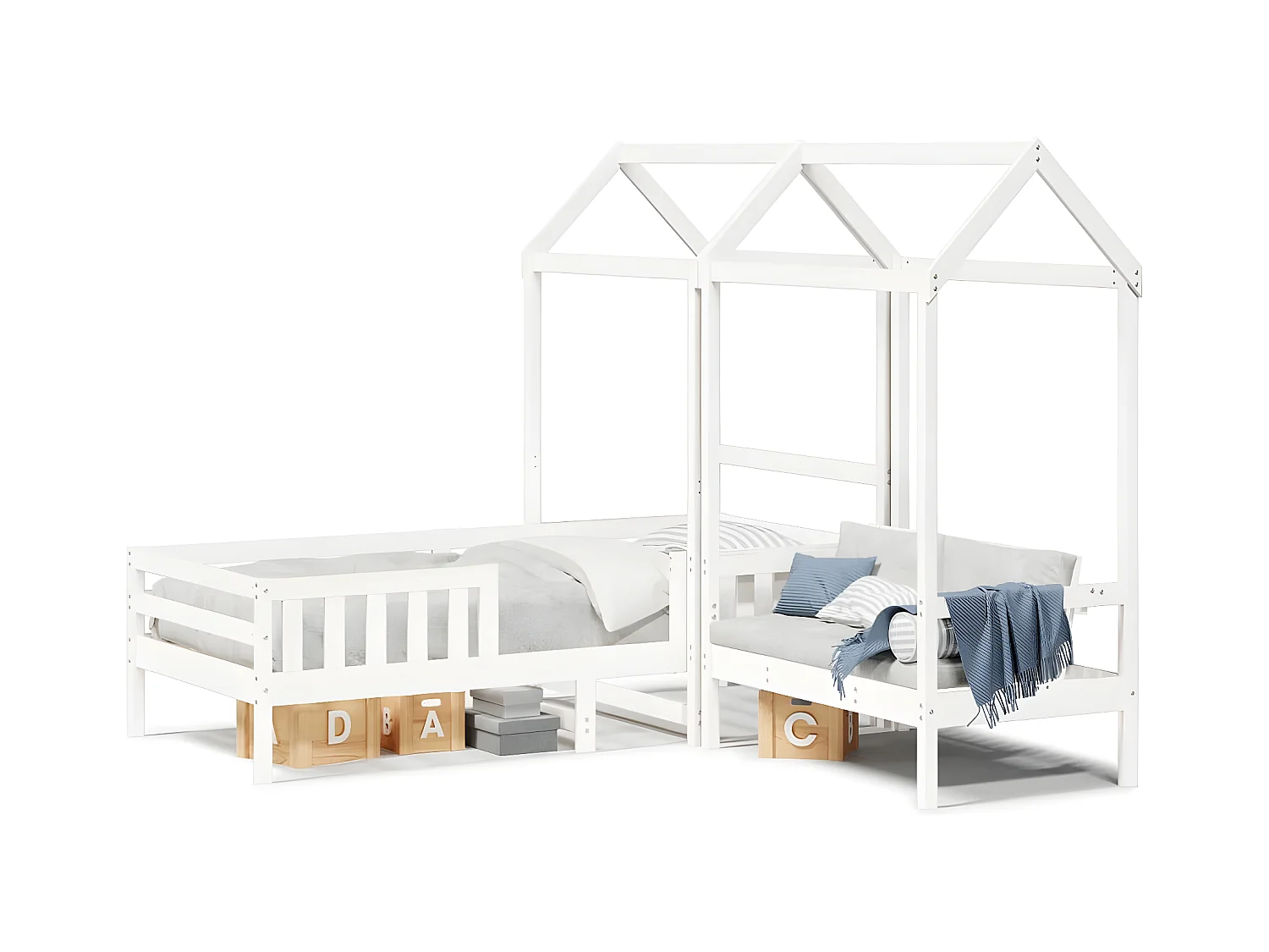 Ensemble de lit et de banc avec toit 75x190 cm bois massif pin