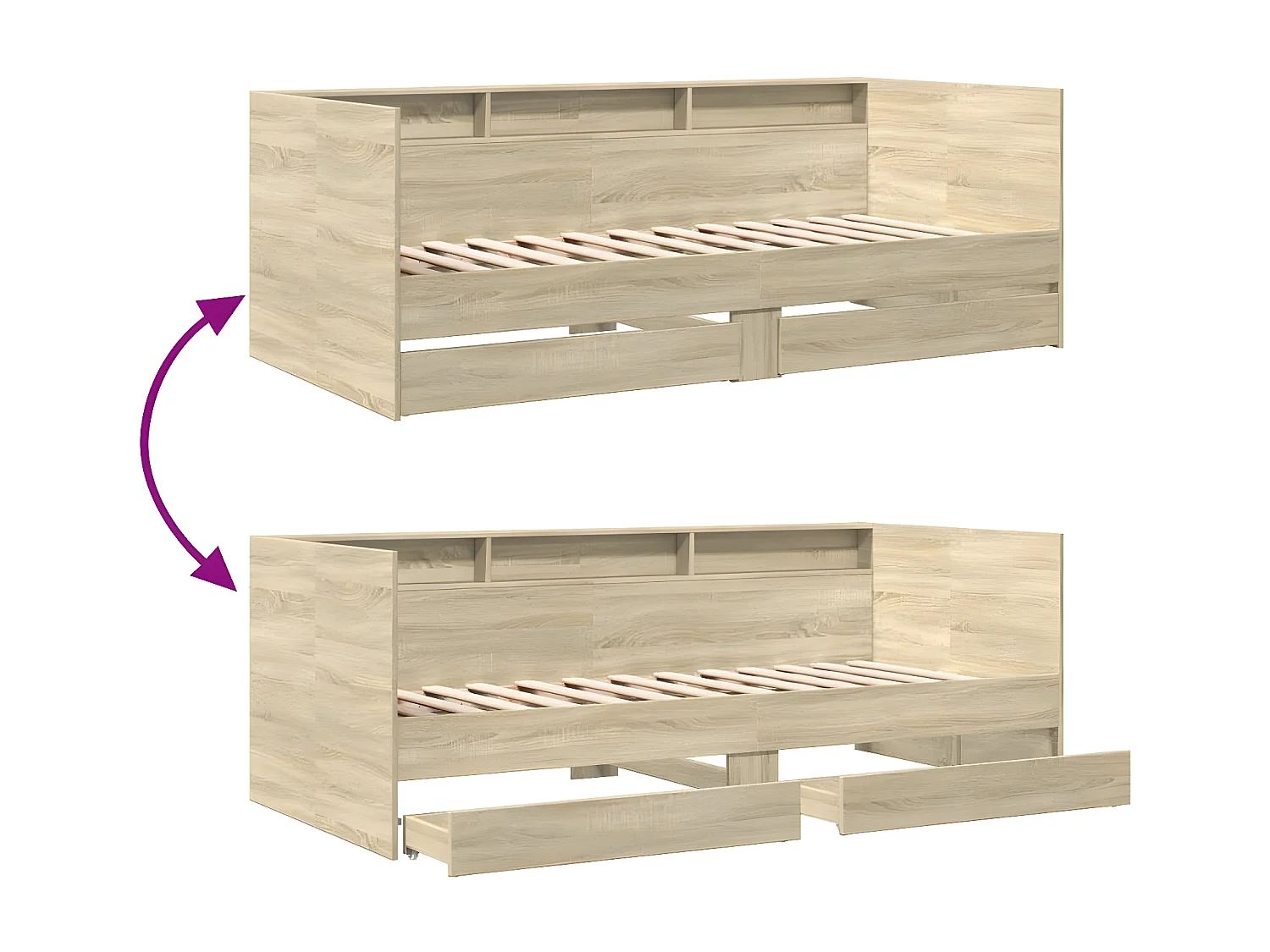 Tumbona con cajones madera ingeniería roble Sonoma 90x190 cm