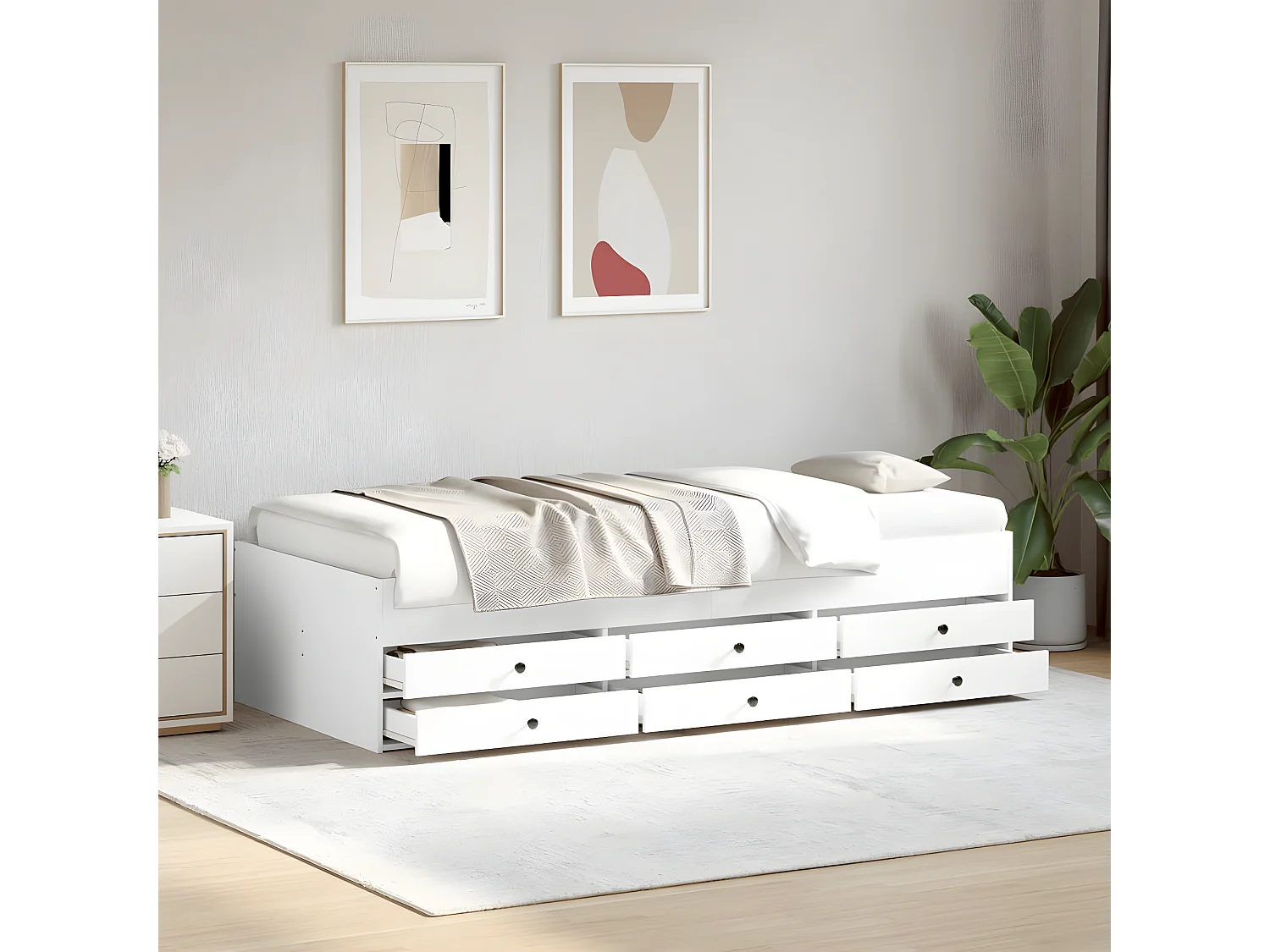 Lit de jour avec tiroirs blanc 75x190 cm bois d'ingénierie