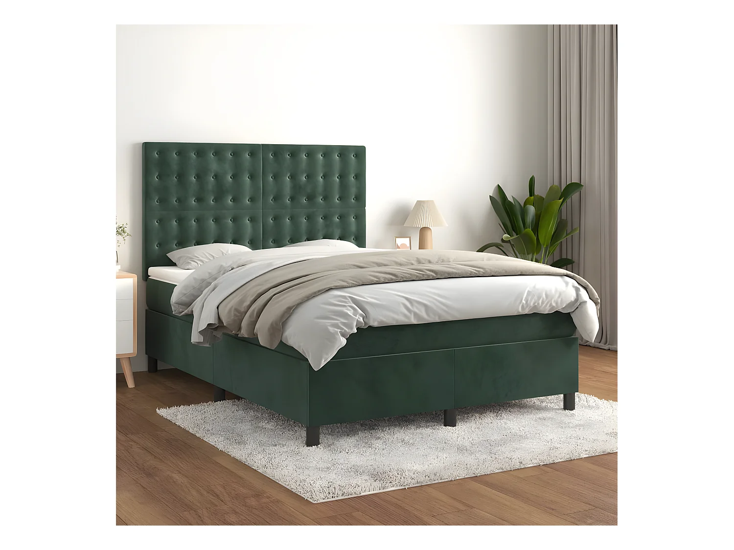 Lit à sommier tapissier et matelas Vert foncé 140x200cm Velours