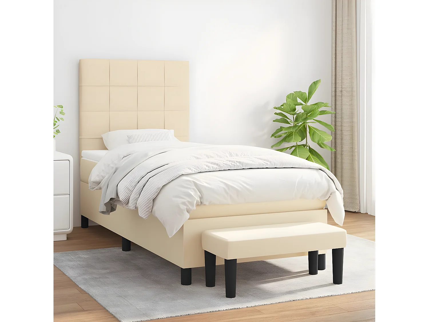 Lit à sommier tapissier et matelas Crème 90x190 cm Tissu