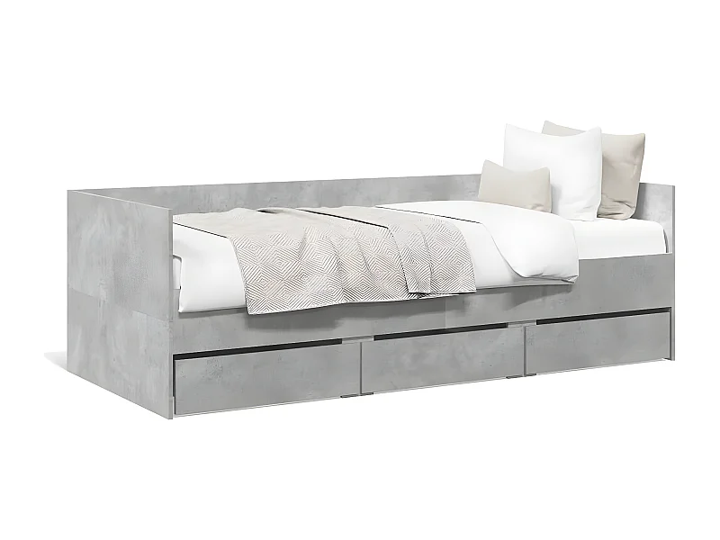 Lit de jour et tiroirs gris béton 75x190 cm bois d'ingénierie