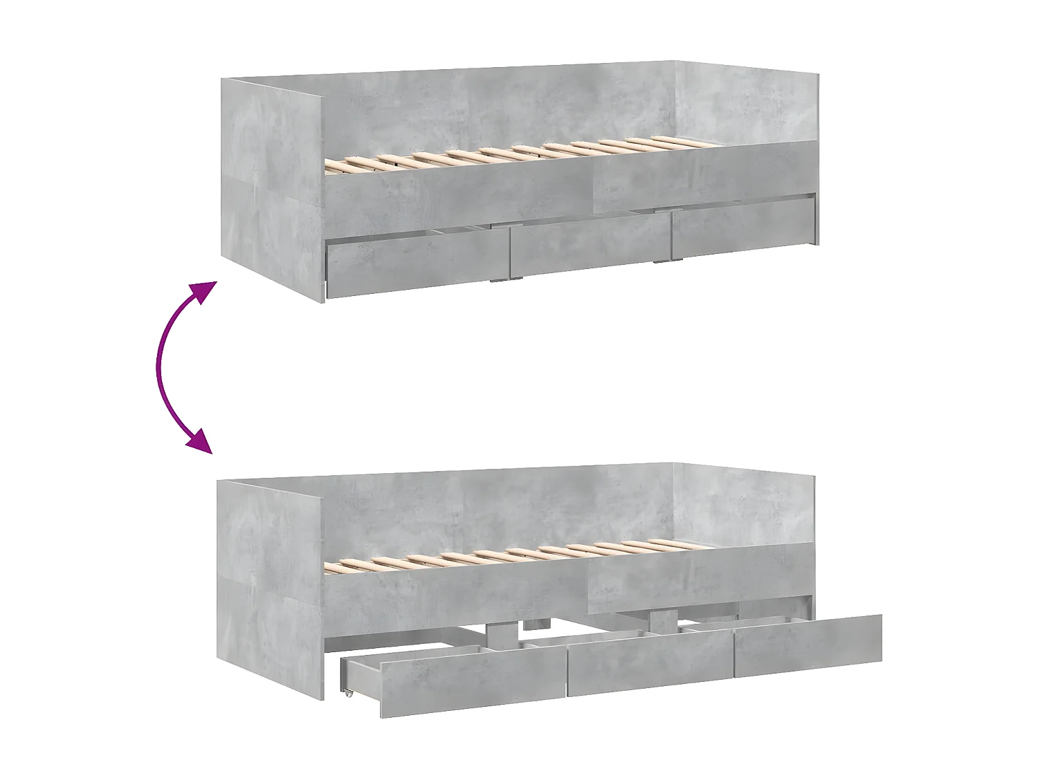 Lit de jour et tiroirs gris béton 75x190 cm bois d'ingénierie