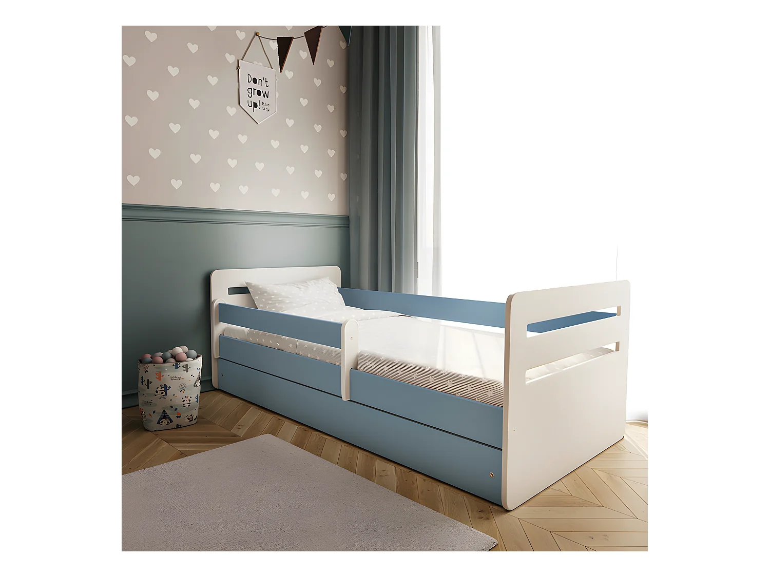 Lit tomi bleu sans tiroir avec matelas 140/80