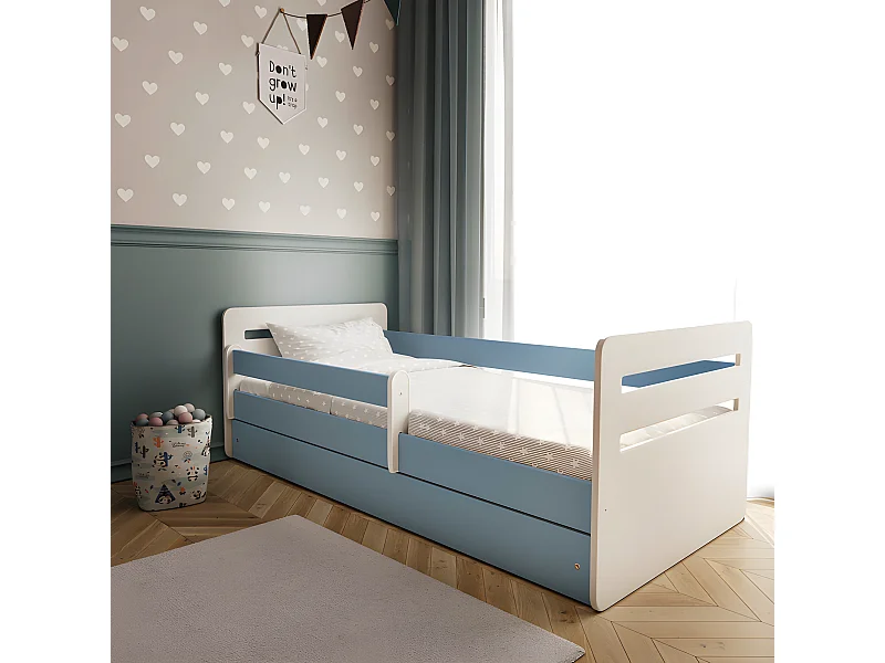 Lit tomi bleu sans tiroir avec matelas 140/80
