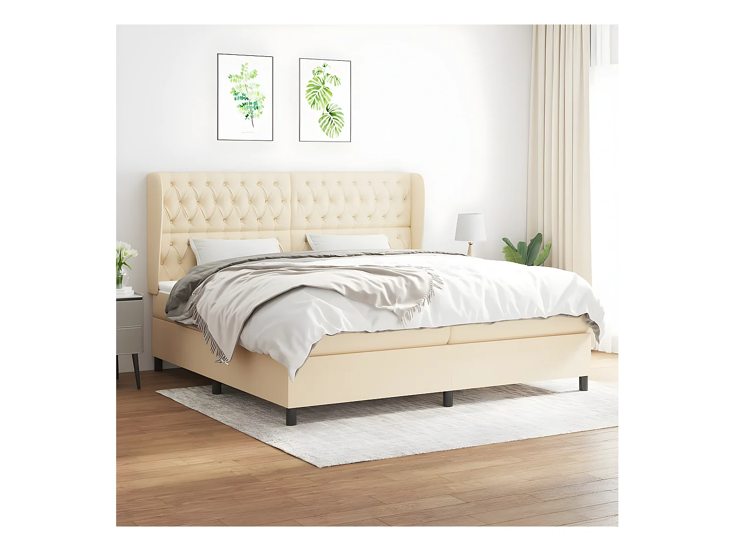Lit à sommier tapissier avec matelas Crème 200x200 cm Tissu
