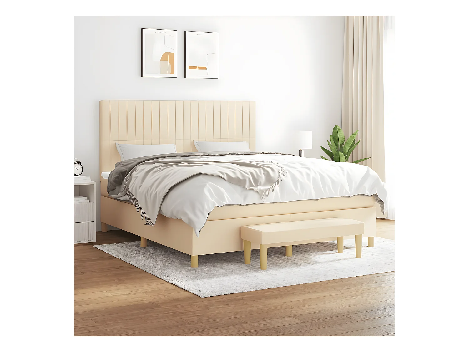 Lit à sommier tapissier avec matelas Crème 160x200 cm Tissu