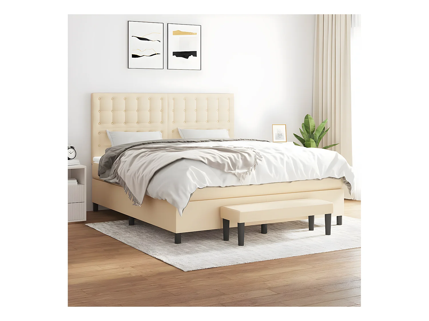 Lit à sommier tapissier avec matelas Crème 180x200 cm Tissu