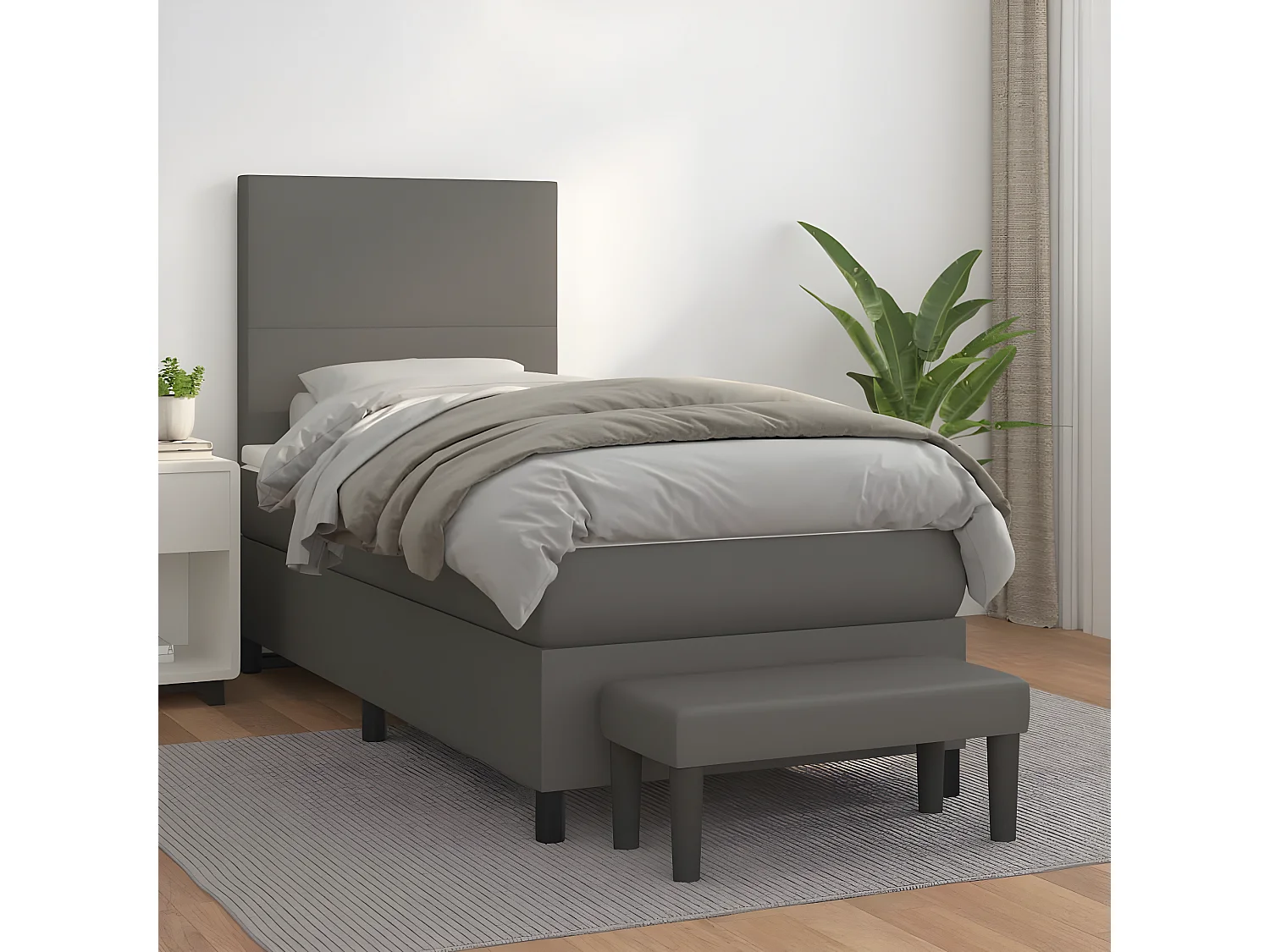 Lit à sommier tapissier avec matelas Gris 80x200 cm Similicuir