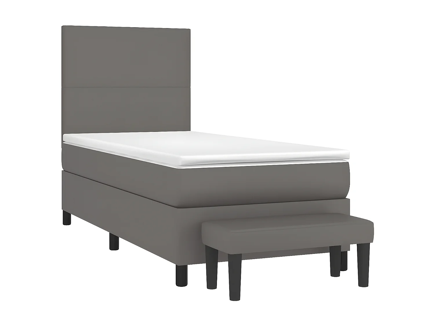 Cama box spring con colchón cuero sintético gris 80x200 cm
