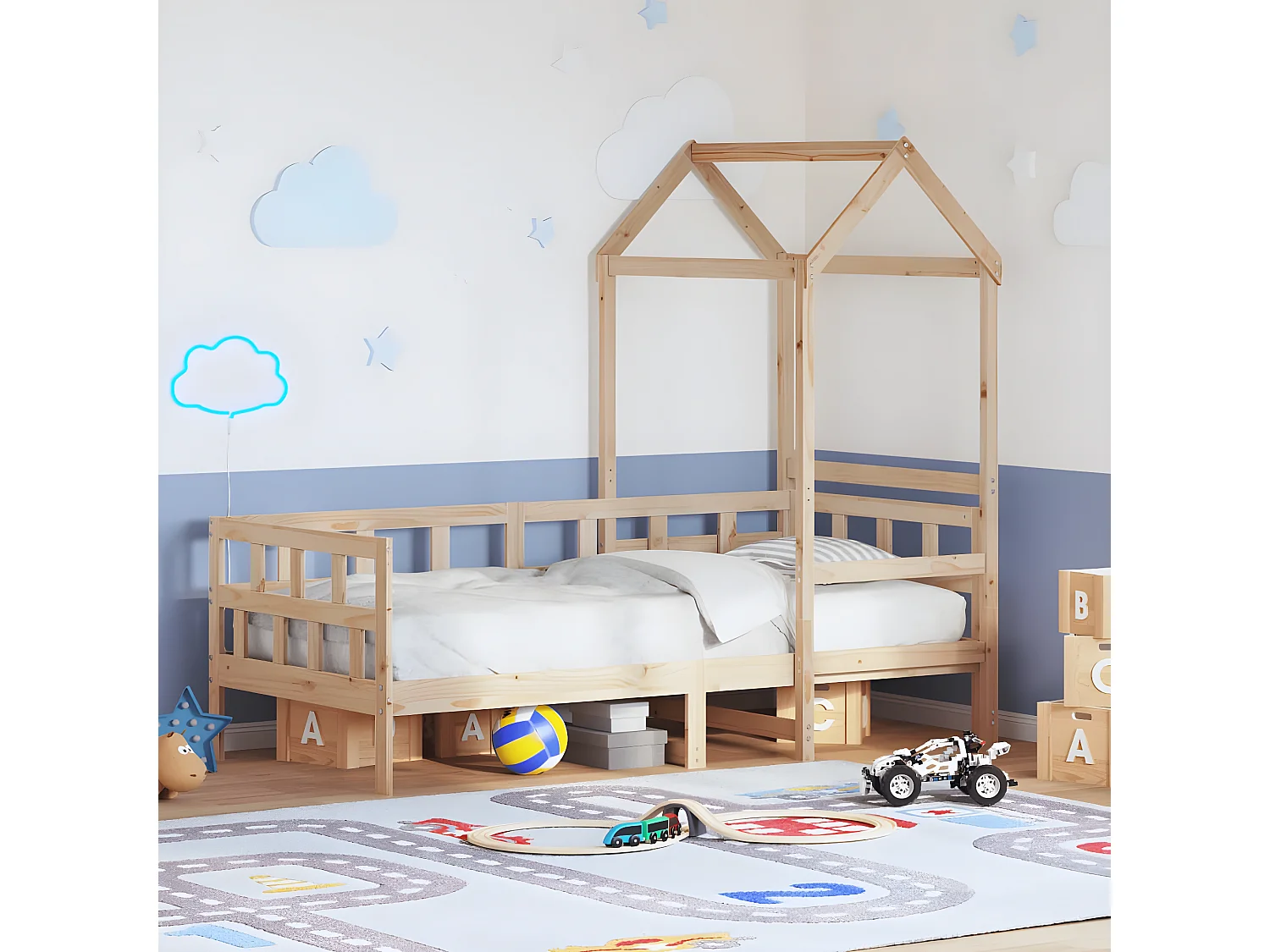 Sofá-cama com telhado 90x200 cm madeira de pinho maciça