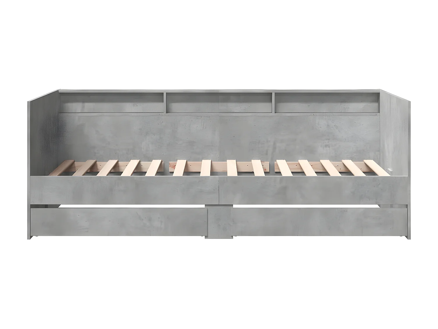 Sofá-cama com gavetas derivados de madeira cinzento cimento