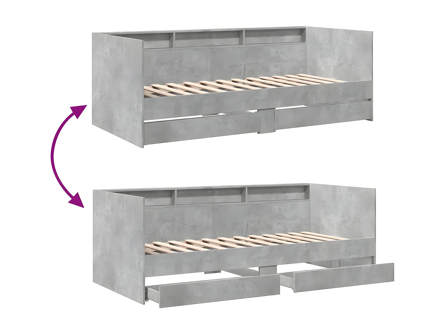 Sofá-cama com gavetas derivados de madeira cinzento cimento