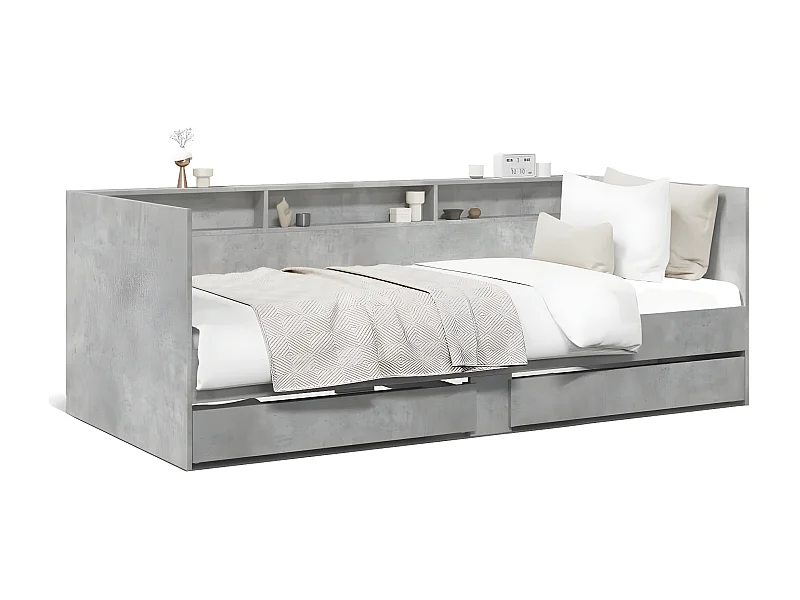 Sofá-cama com gavetas derivados de madeira cinzento cimento