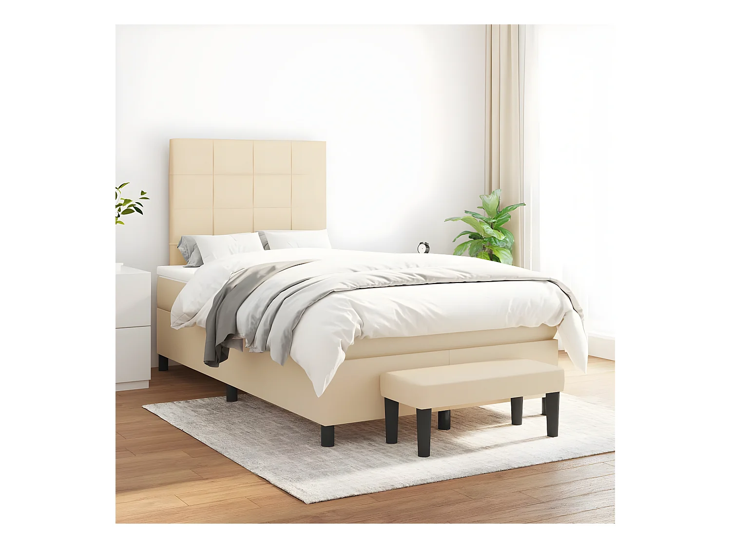 Lit à sommier tapissier avec matelas Crème 120x200 cm Tissu